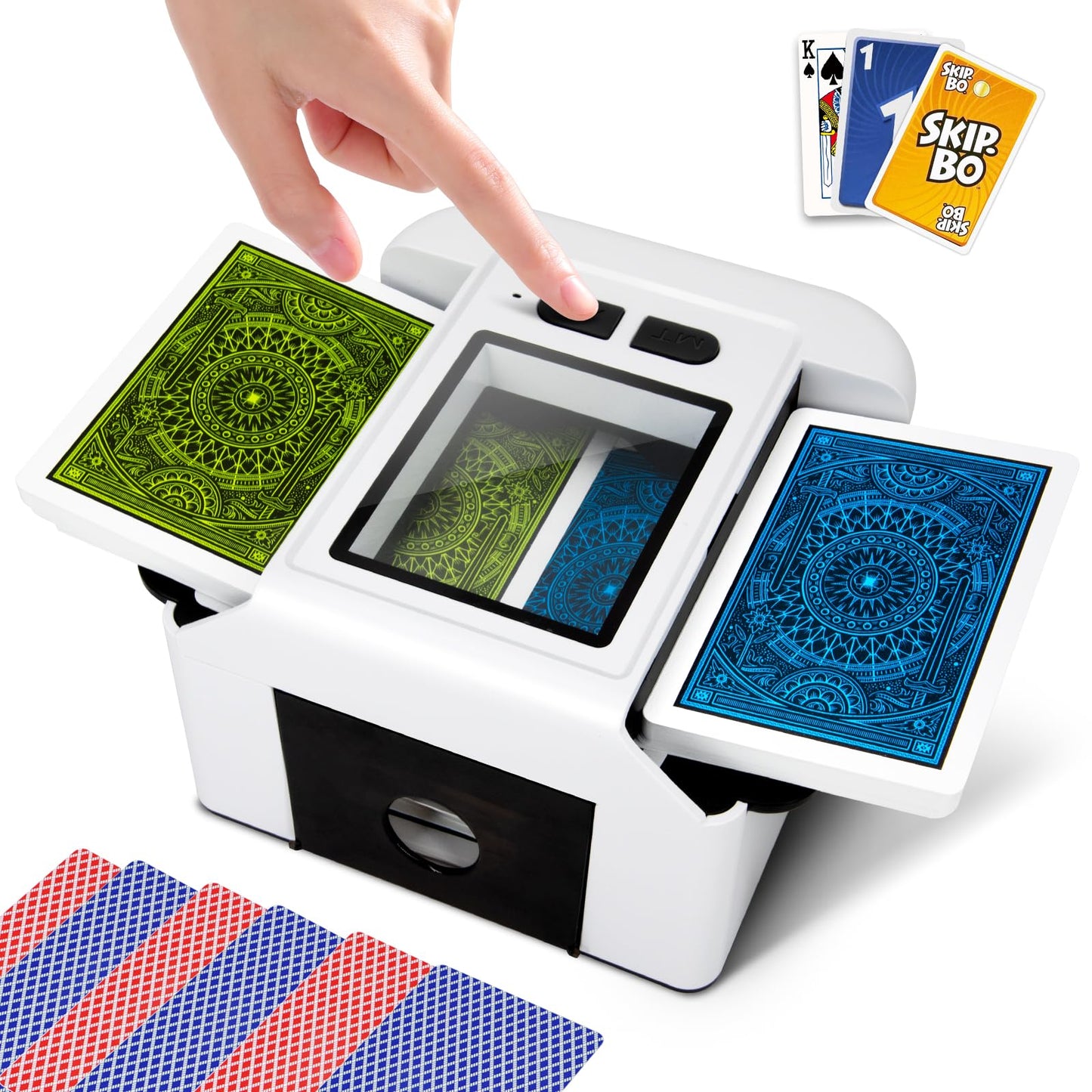 Xamanabu Automatic Card Shuffler with Dual Modes, Rechargeable 1-2 Deck Card Shuffle Machine, Low Noise Operation Card Shuffler for Poker, UNO, Blackjack, Skip-Bo, Phase 10