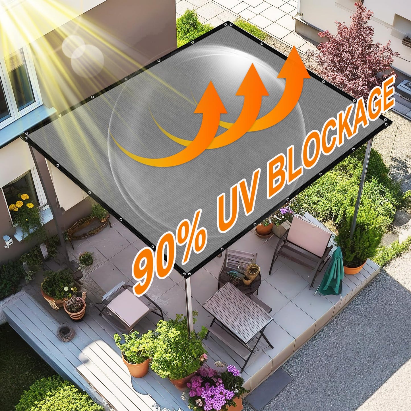Artpuch 90% Sun Shade Cloth, 6 x 8 FT Pergola Shade Cover Canopy with Grommets, Sun Screen Fabric Tarp for Patio, Outdoor, Garden, Backyard, Light Grey