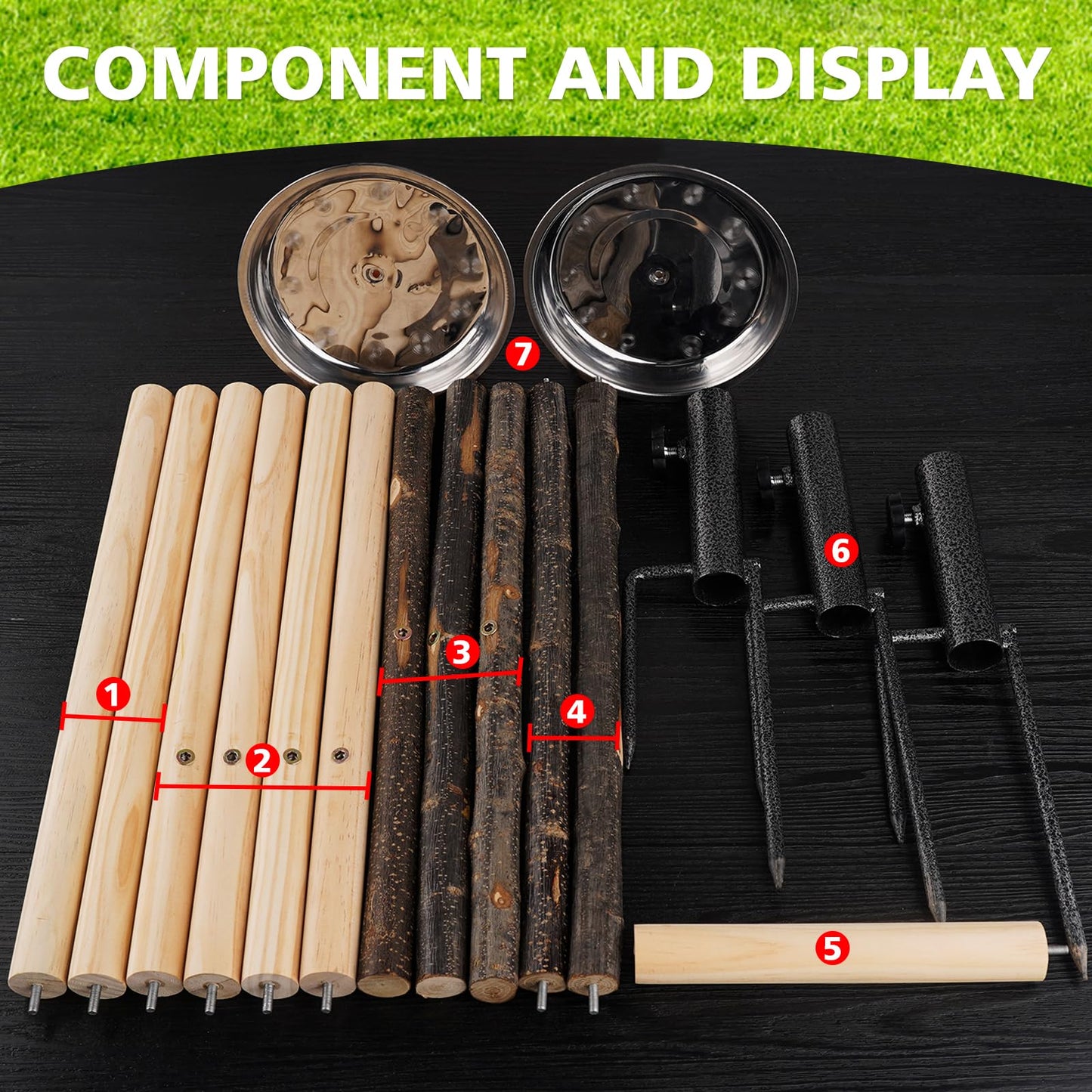 Chicken Perch Chicken Enrichment Toys for Coop Large Chicken Stand Wooden with Metal Ground Plug and Food Plate,Outdoor Poultry Playground Toys Secure Birds Training Platform