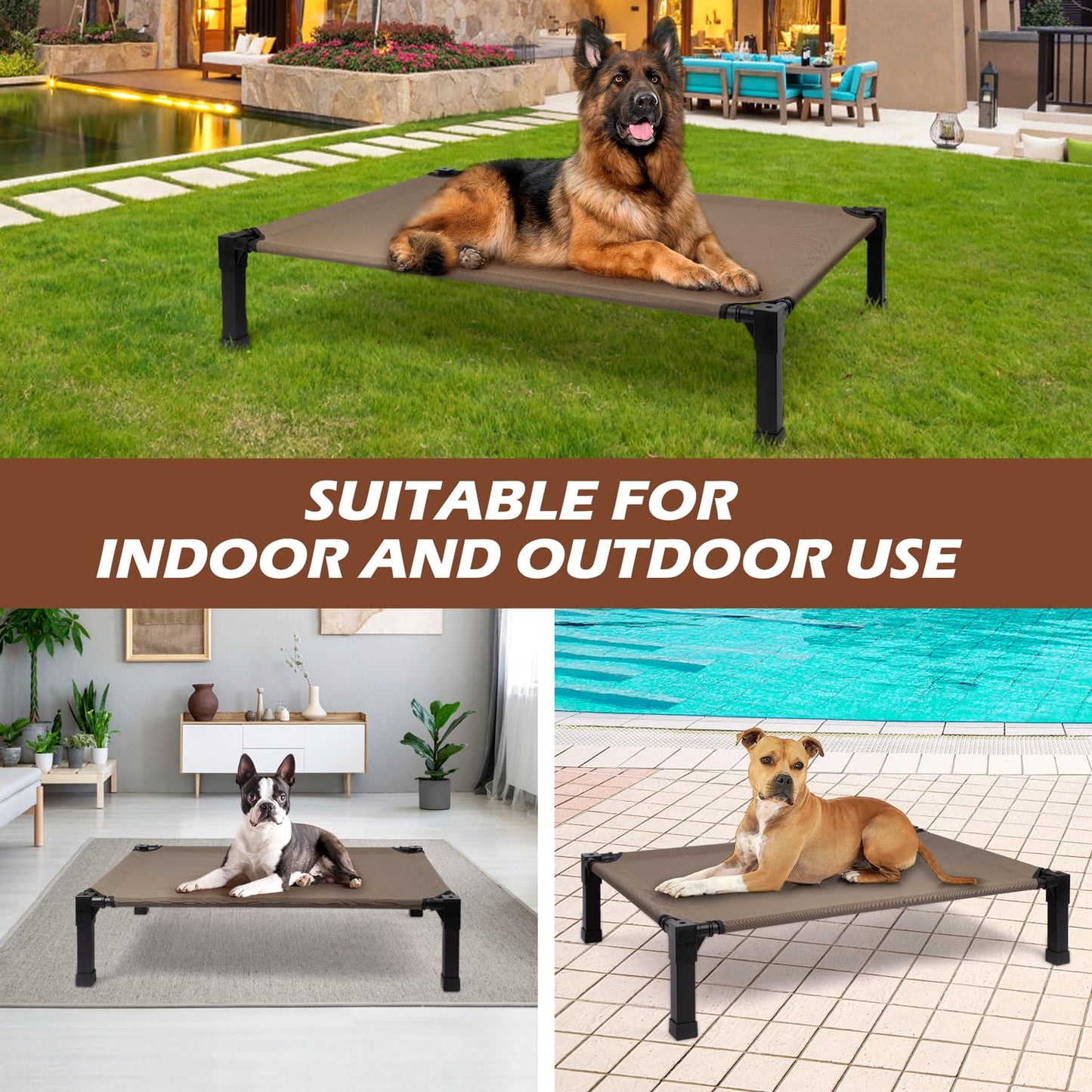 Heeyoo Elevated Dog Bed, Cooling Raised Pet Cot with Chew Proof Washable Breathable Mesh and Metal Frame, Portable Dog Cot Bed with No-Slip Feet for Outdoor or Indoor Use