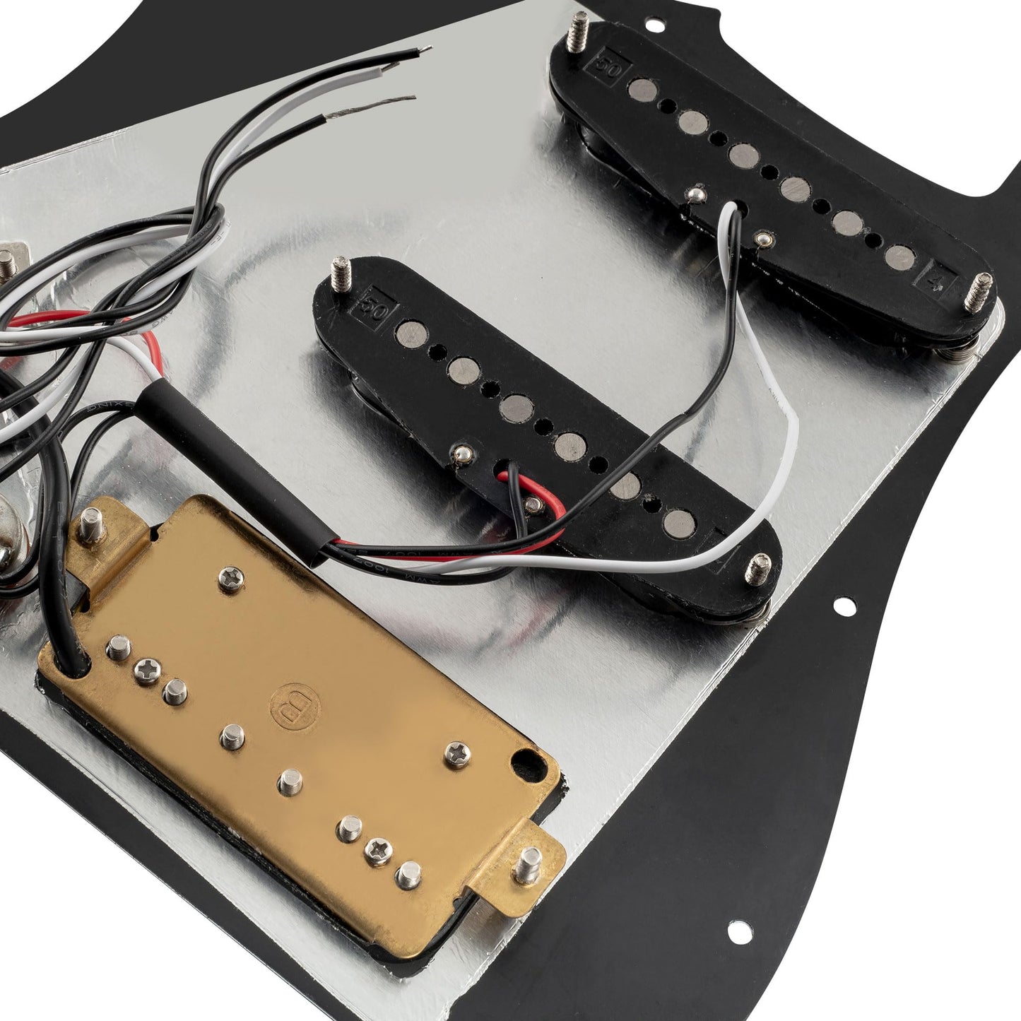 Musiclily SSH 11 Hole Prewired Loaded Humbuckers Stratocaster Pickguard with Noiseless Alnico 5 Pickups Set for Strat Style Guitar,3Ply Black
