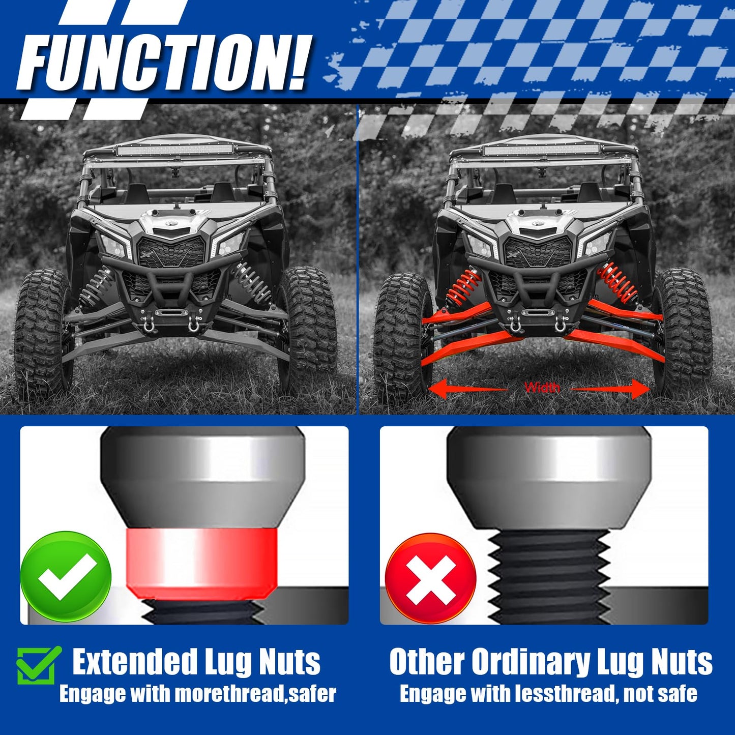 JiiinMiiin 1 inch 25mm 4x137 ATV Wheel Spacers with 110mm Hub Bore & 10x1.25 Studs, Compatible with Kawasaki Can-Am Bombardier UTV - Black 2 Pack