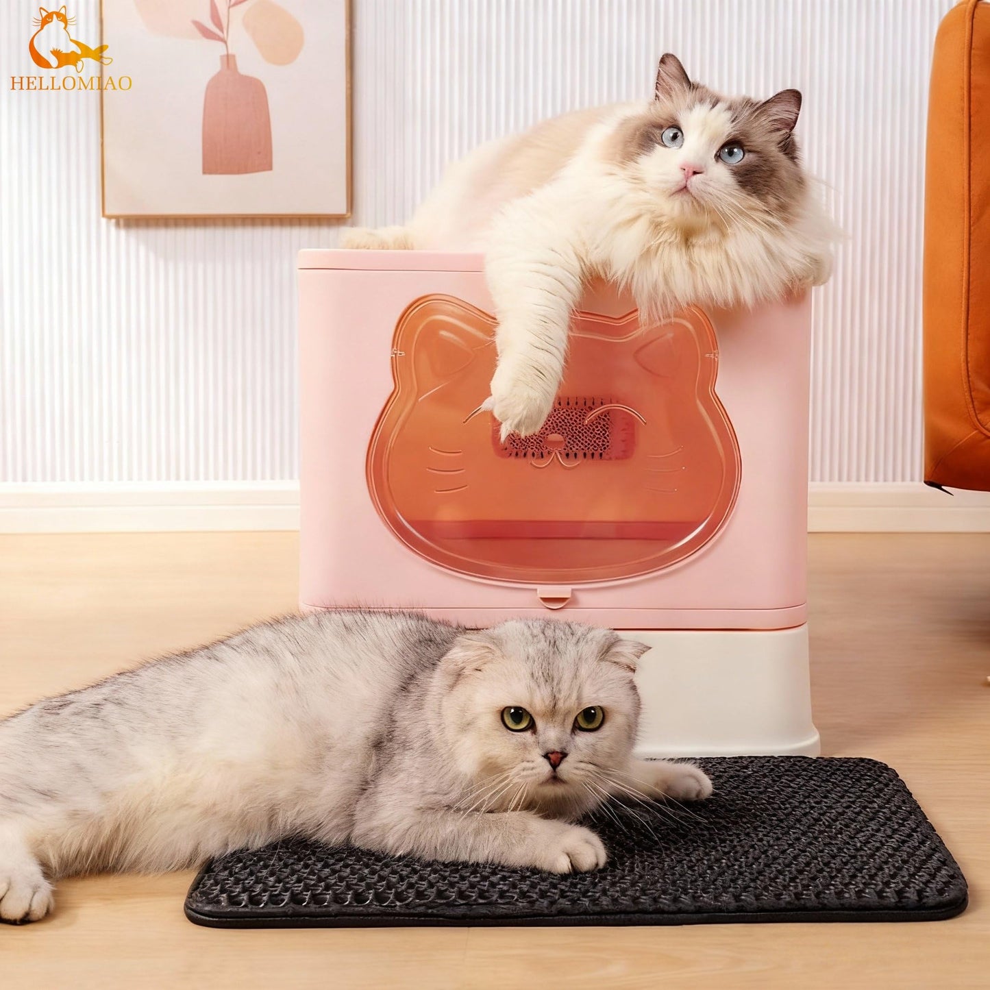HelloMiao Fully Enclosed Cat Litter Box with Lid, Foldable Extra Large Cat Toilet, Drawer Type Cat Litter Tray with Plastic Scoop, Suitable for Cats Under 17.6Ib(8kg)
