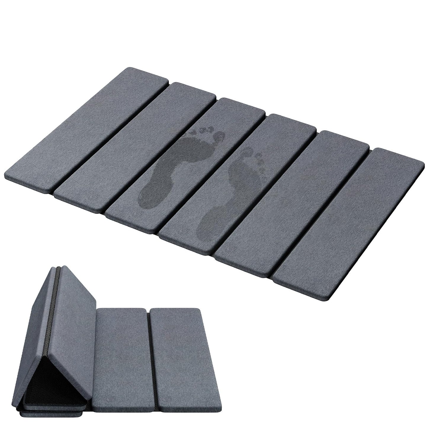 Luxspire Stone Bath Mat Foldable, Quick Drying Diatomaceous Earth Bath Mat for Bathroom, Large Bathroom Rug with Non-Slip Rubber Base, Easy Clean Shower Mat Outside Shower, 24 x 16 inch, Dark Gray