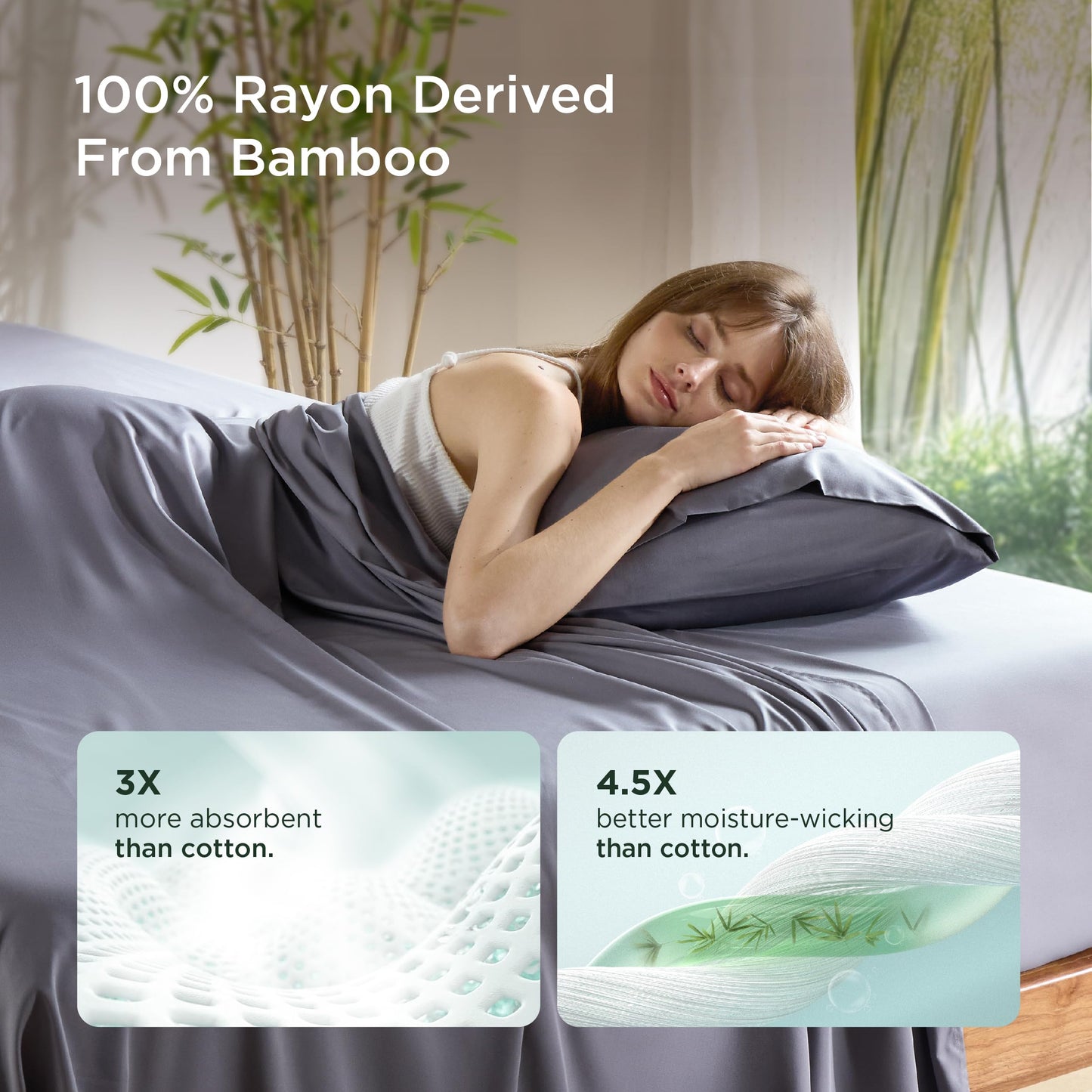 Bedsure King Size Pillow Cases 2 Pack, Rayon Derived from Bamboo Cooling Pillowcase for Hot Sleepers, Soft & Silky Pillow Covers with Envelope Closure, Gifts for Women, Grey, 20x36 Inches