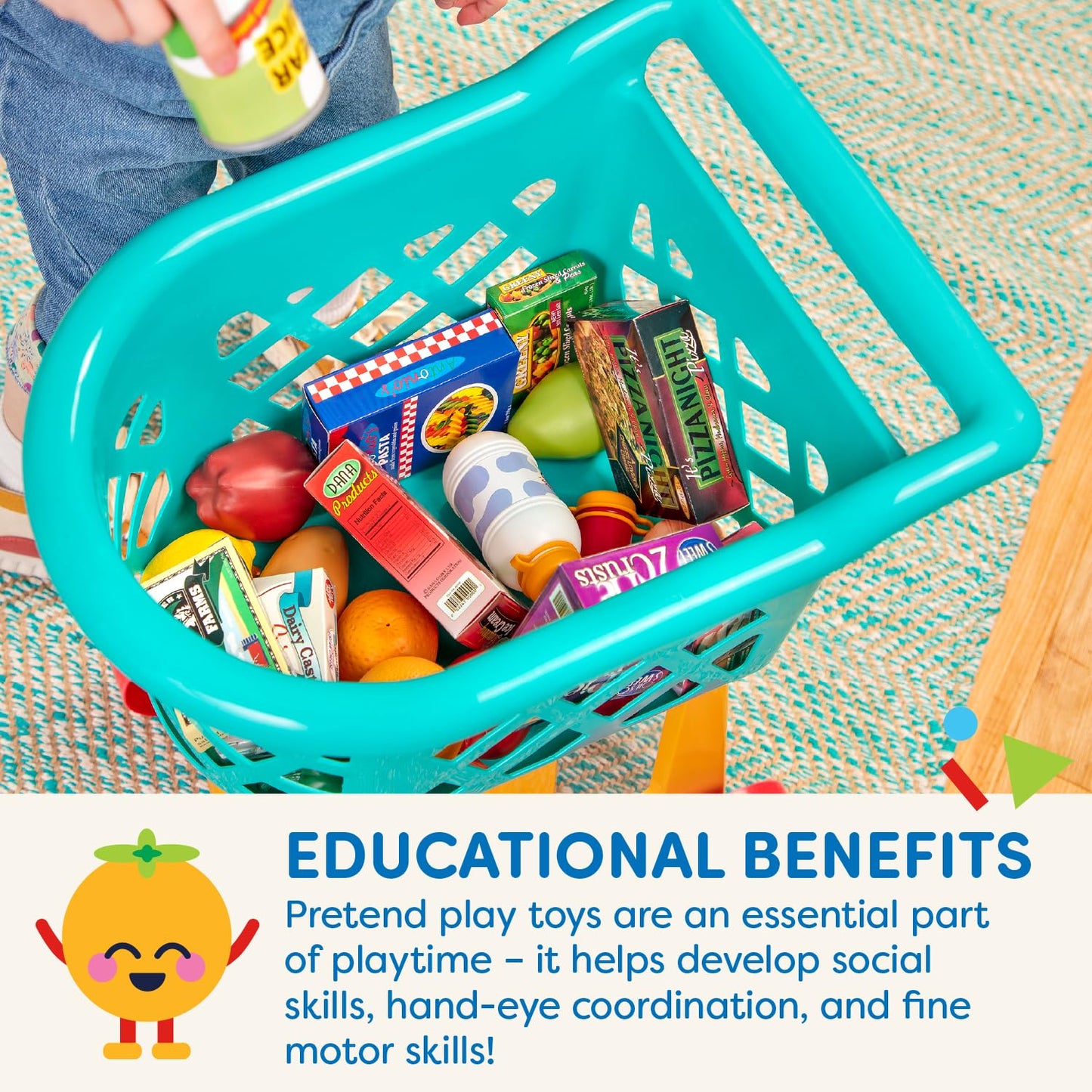 Battat – Deluxe Grocery Playset – Toy Food for Toddlers – Shopping Cart Toy – 20+ Pretend Food Items – 3+ Years– Shopping Cart & Groceries Bundle