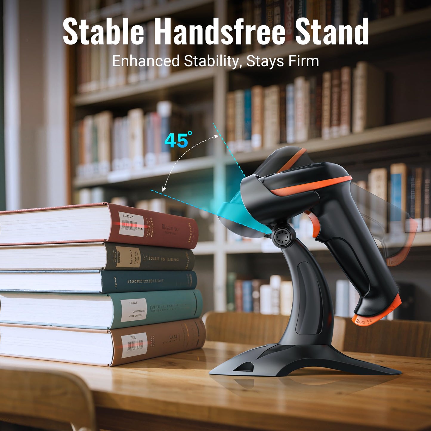 Tera 1D 2D QR Wireless Barcode Scanner with Stand Versatile 2-in-1 2.4G Wireless & USB 2.0 Wired with Battery Level Indicator Cordless CMOS Image Barcode Reader for Supermarket Mobile Payment D5100-Z