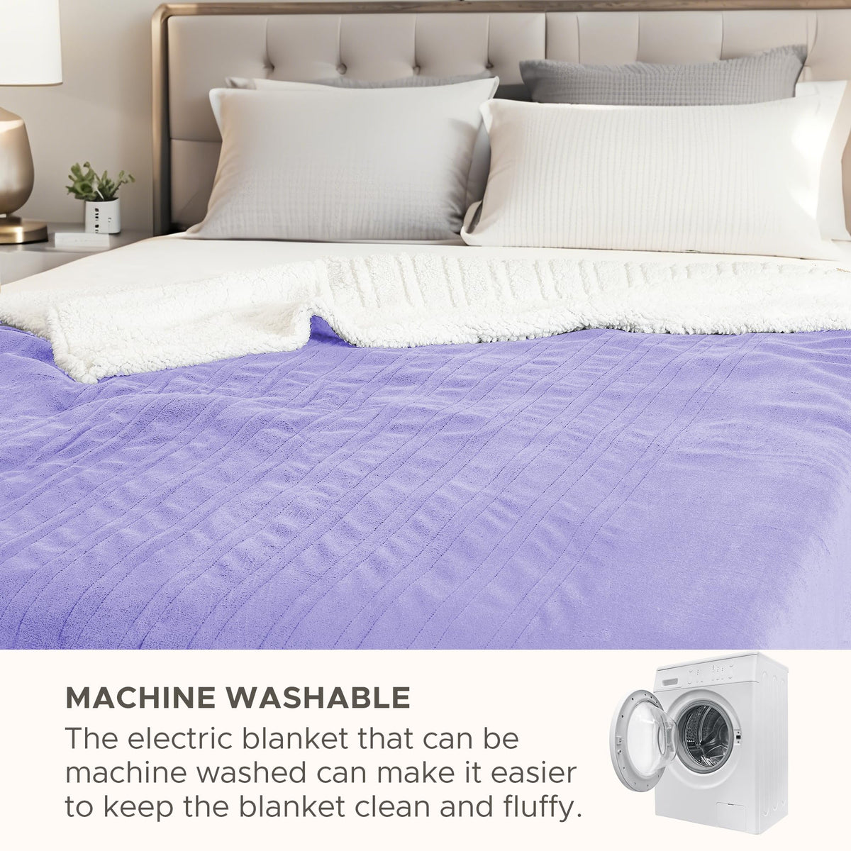 Full Size Electric Heated Blanket 72"x84", 4 Heat Modes,10H Auto Off,Soft Microplush & Sherpa Fabric,Overheat Protection,No Central Heating,Dual Bed Sofa Use,Washable,Winter Gift,Light Purple