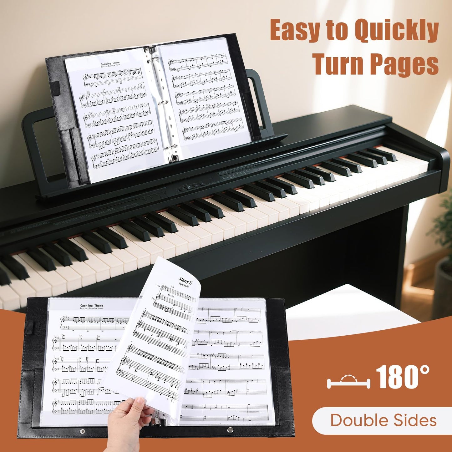 Sheet Music Folders Choir Binder: Piano Music Sheet Holder Storage Fits Letter Size 8.5 x 11 Inch - 3 Ring PU Leather Choral Music Folder with Hand Strap for Guitar, Orchestra, Band (PU Leather)