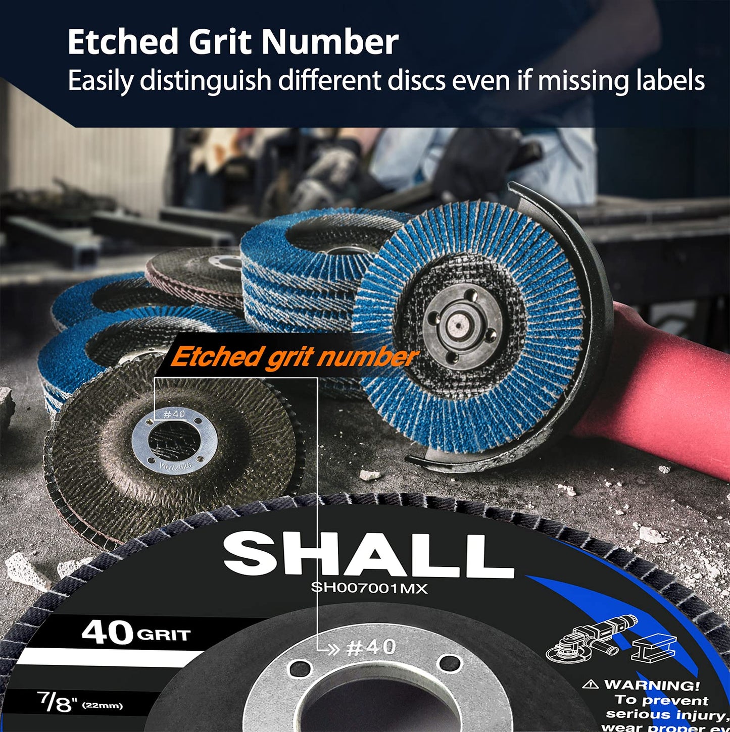 SHALL 24-Pack Flap Disc, 4.5" x 7/8" Zirconia Abrasive Grinding Wheel, 40/60/80/120 Grit T29 & 40 Grit T27 Angle Grinder Sanding Disc with Etched Grit Number Indication and 80pcs Emery Cloth Per Disc
