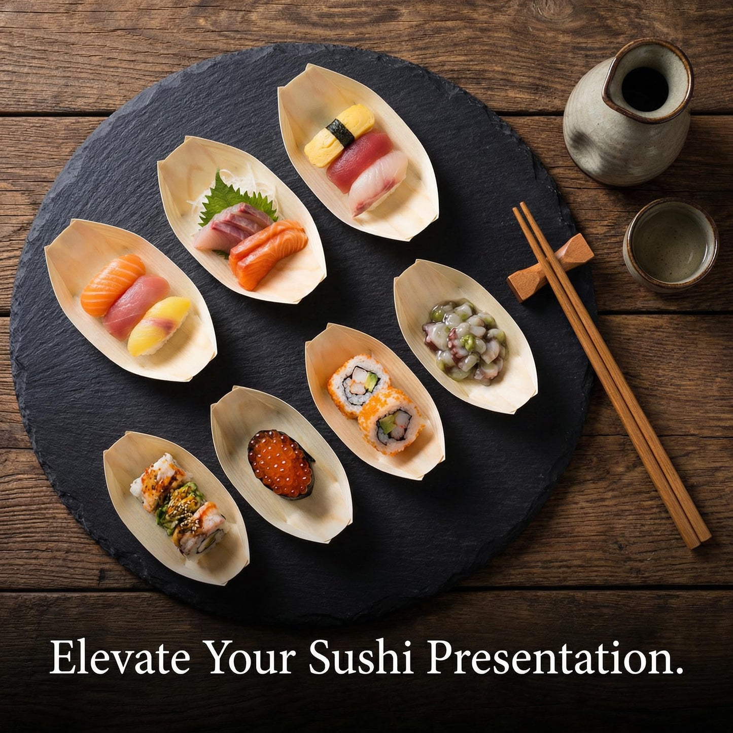 300 Pcs Mini Bamboo Boat Plates, Wooden Sushi Boat Serving Trays, 3” Disposable Pine Wood Bowl Plates for Appetizers, Desserts, Snacks, Biodegradable Catering Party Supplies