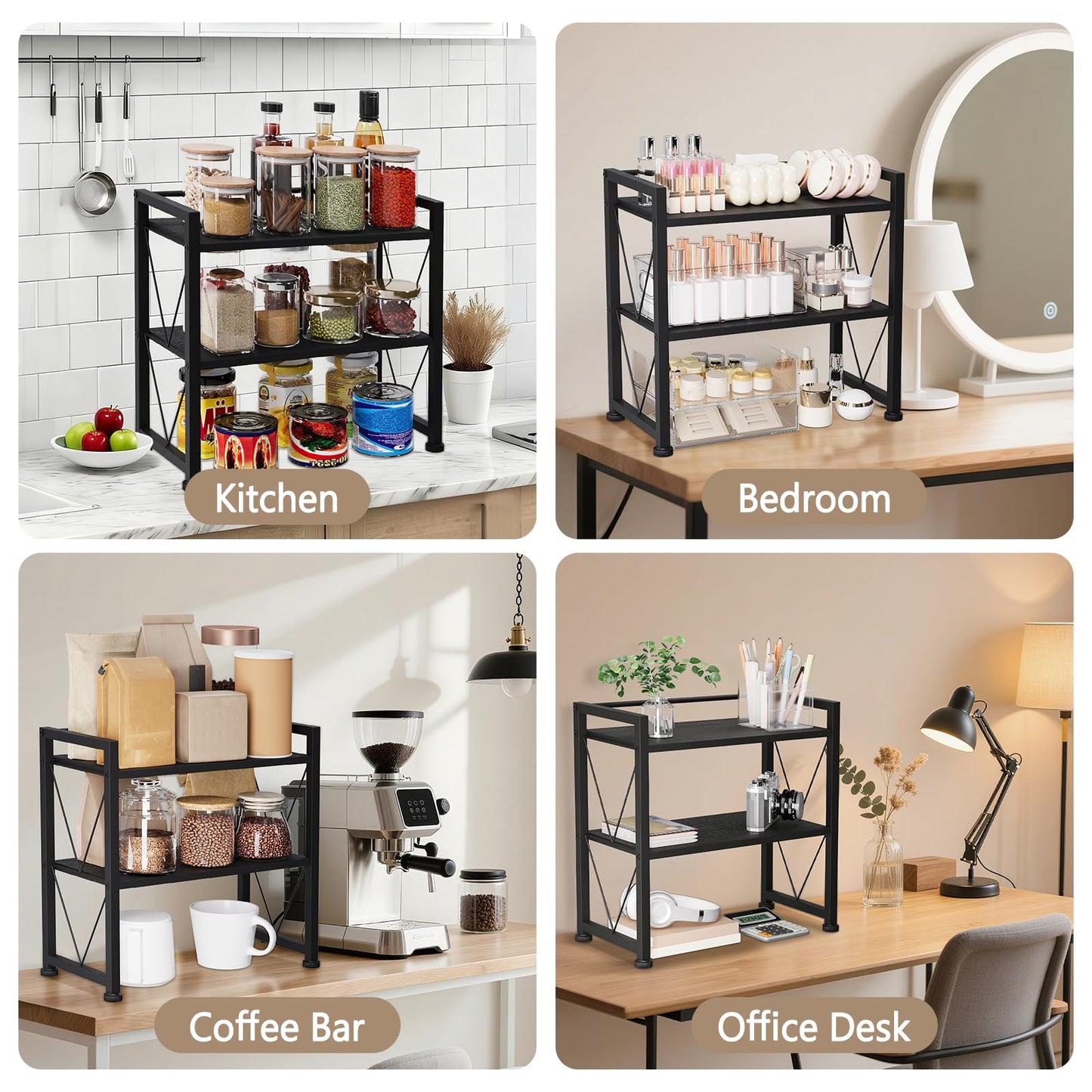 VSIWB Desktop Organizer Shelf, 2 Tiers Desk Organizers and Storage, Countertop Organizer Desktop Bookshelf, Metal and Wooden Desk Storage Shelf, Desk Shelf for Home Office Coffee Bar Bedroom Kitchen