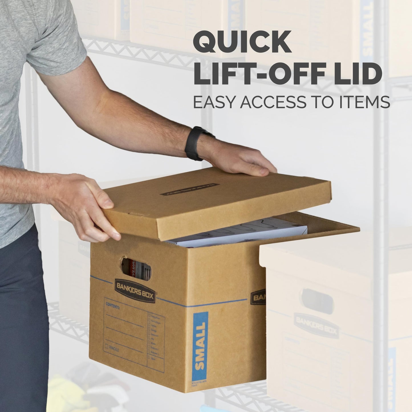 Bankers Box SmoothMove Classic Moving Boxes, Tape-Free Assembly, Easy Carry Handles, Medium, 18 x 15 x 14 Inches, 8 Pack (7717210)