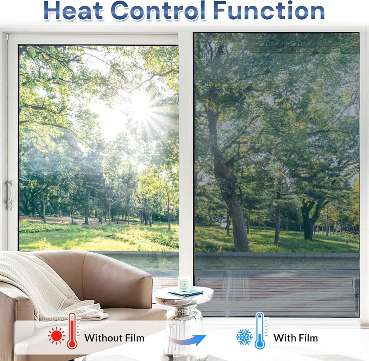 rabbitgoo One Way Window Films for Privacy House Window Tint Film Home, Pellicule Intimité Pour Fenêtre, Reflective for Sun Blocking Heat Blocking, Daytime See Out not in, Silver, 60x200cm