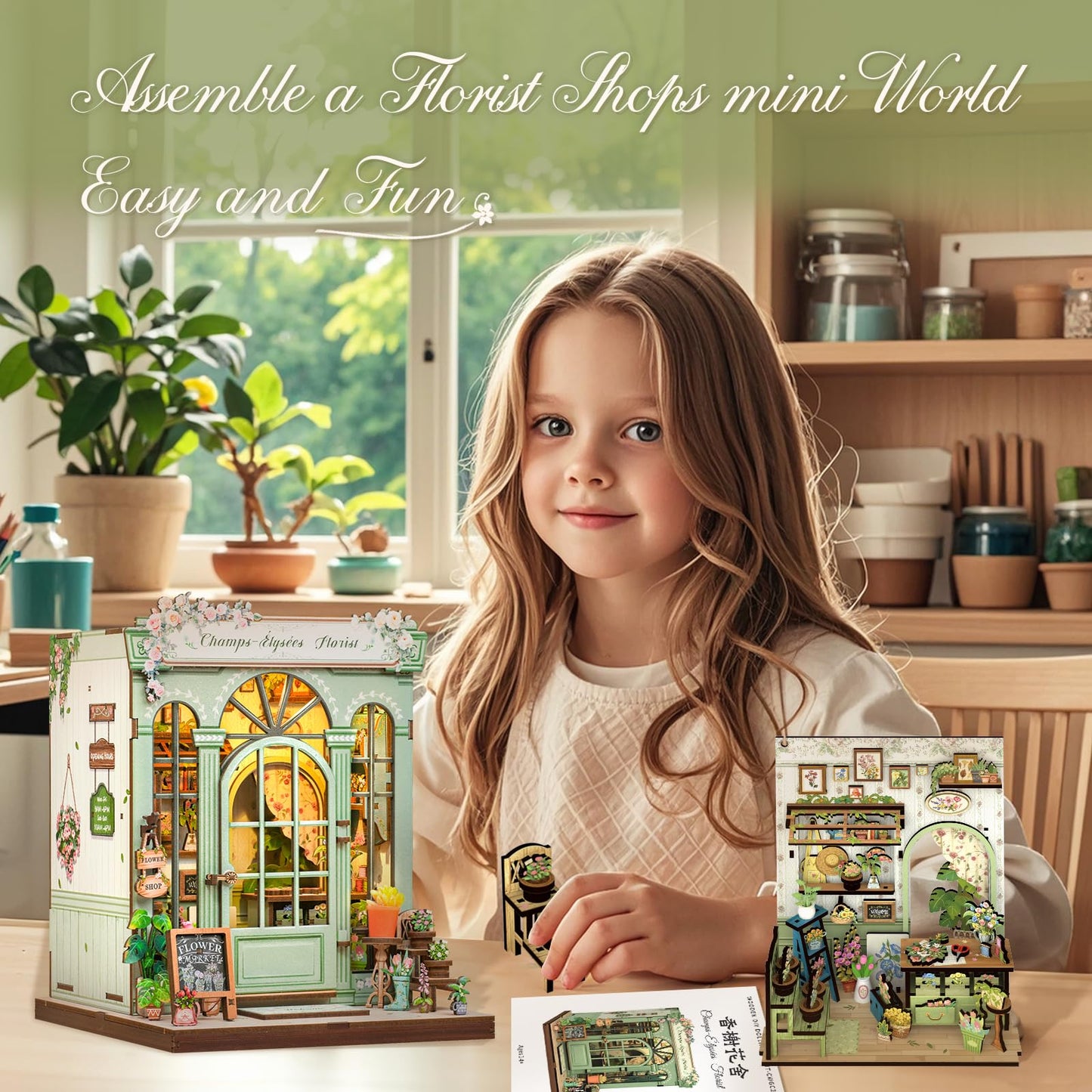 CUTEBEE Book Nook Kit - DIY Miniature House Kit for Adults, Dollhouse Kit Tiny House Bookshelf Decor 3D Wooden Puzzle Model Building Set, Gifts for Family and Friends (Champs-Élysées Florist)