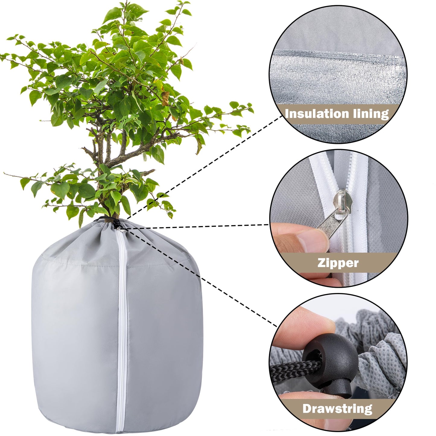 Tlswshsy 2 Pack Plant Winter Protection Pot - 27.6" x 25.6" Flower Pot Protection Bag - Anti-Frost Winter Pot Plant Cover with Drawstring and Zipper for Winter Outdoor Fruit Trees Potted Plants Shrubs