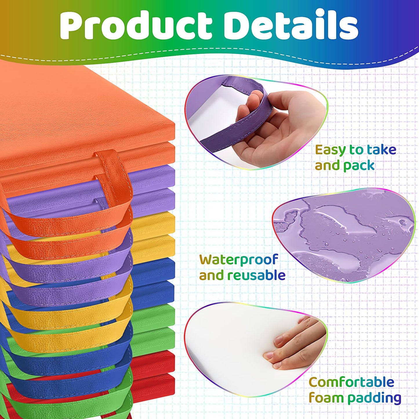 12 Pcs Floor Cushions for Classroom, 12'' Flexible Floor Seating with Handles Classroom Carpet Cushions for Story Time, Daycare, Preschool, Nursery