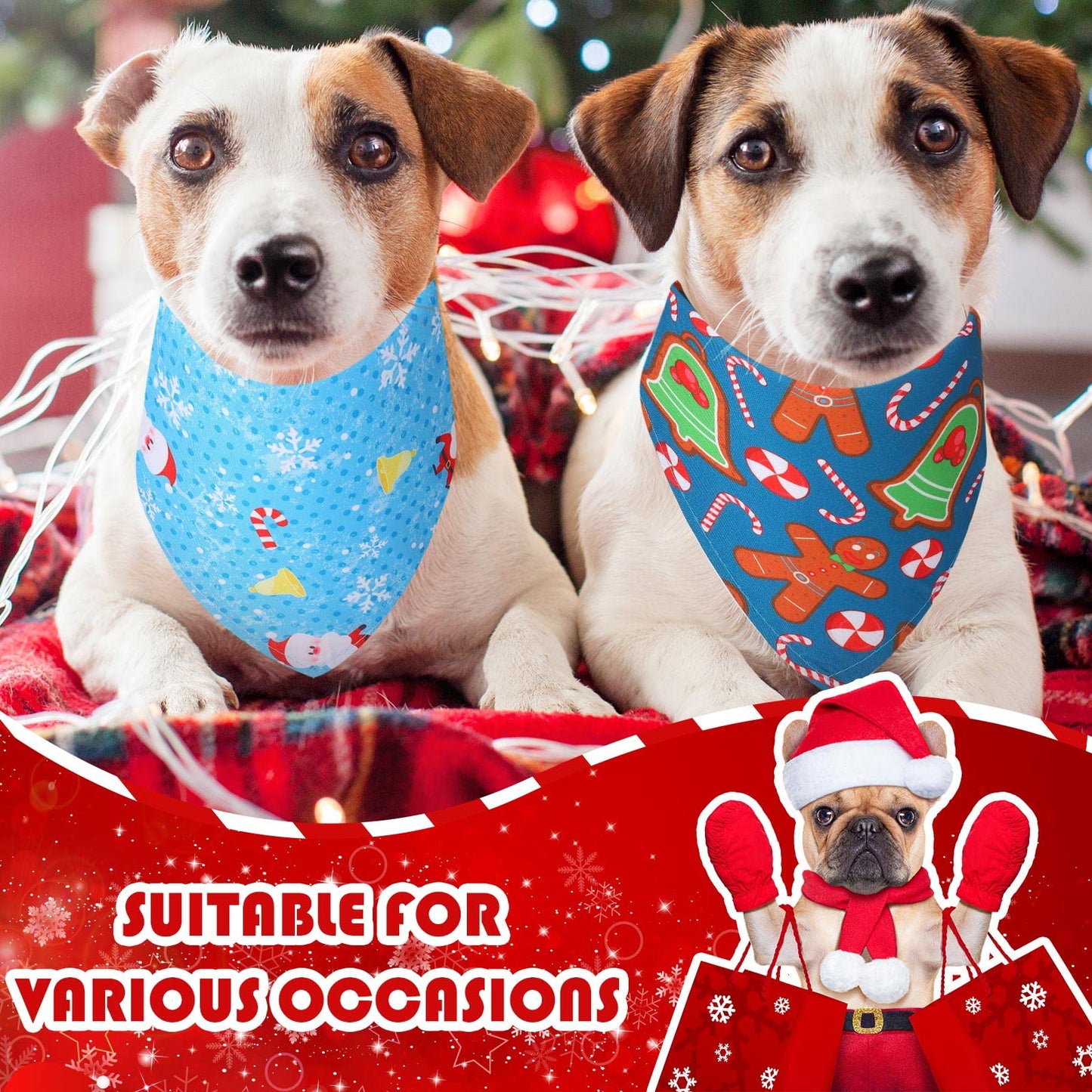 Kigeli 50 Pieces Christmas Dog Bandanas Bulk Dog Kerchief Set Bibs Triangle Scarf Bandanas with Christmas Patterns for Pet Party Costume Accessories Decoration(25.6 x 17.7 x 17.7 Inch)