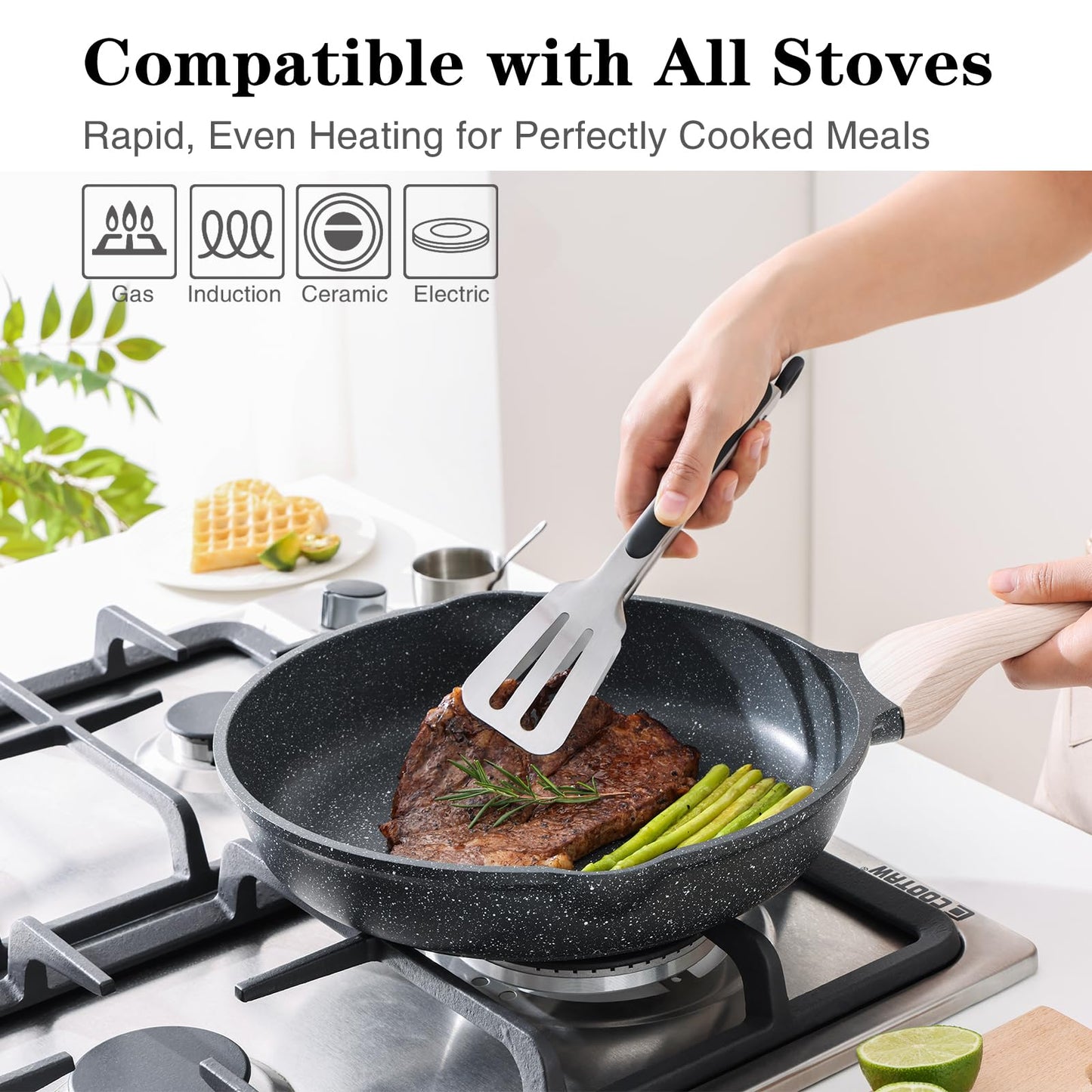 Kordisen Non Stick Frying Pans Set, 3 Piece Skillets and Frying Pans Nonstick, Healthy Induction Cookware for Cooking, Stay-Cool Handle, PFOA Free (8, 9.5, 11 Inch)