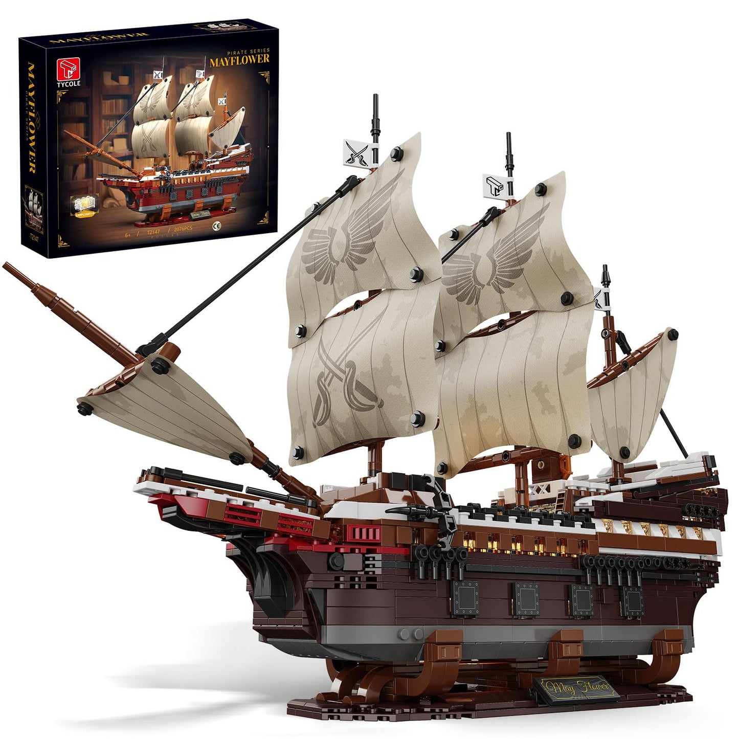 TYCOLE Pirate Ship Building Set with Lights - Mayflower Ship Model Toy.Great home&office decoration for pirates fans,Idea choice for adults and boys aged 8-14 as birthday, Christmas gifts(2076PCS)