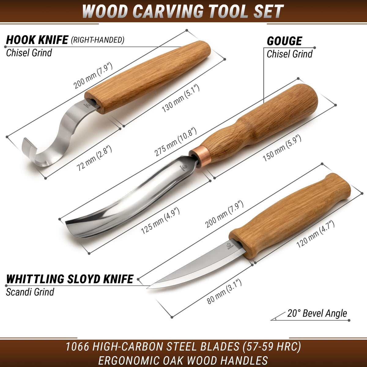 BeaverCraft Wood Carving Knives Kit Spoon Carving Tools S14 - Spoon Hook Knife Wood Carving Chisels Set Bowl Gouge - Whittling Knives Whittling Kit for Beginners - Hobby Knife Set