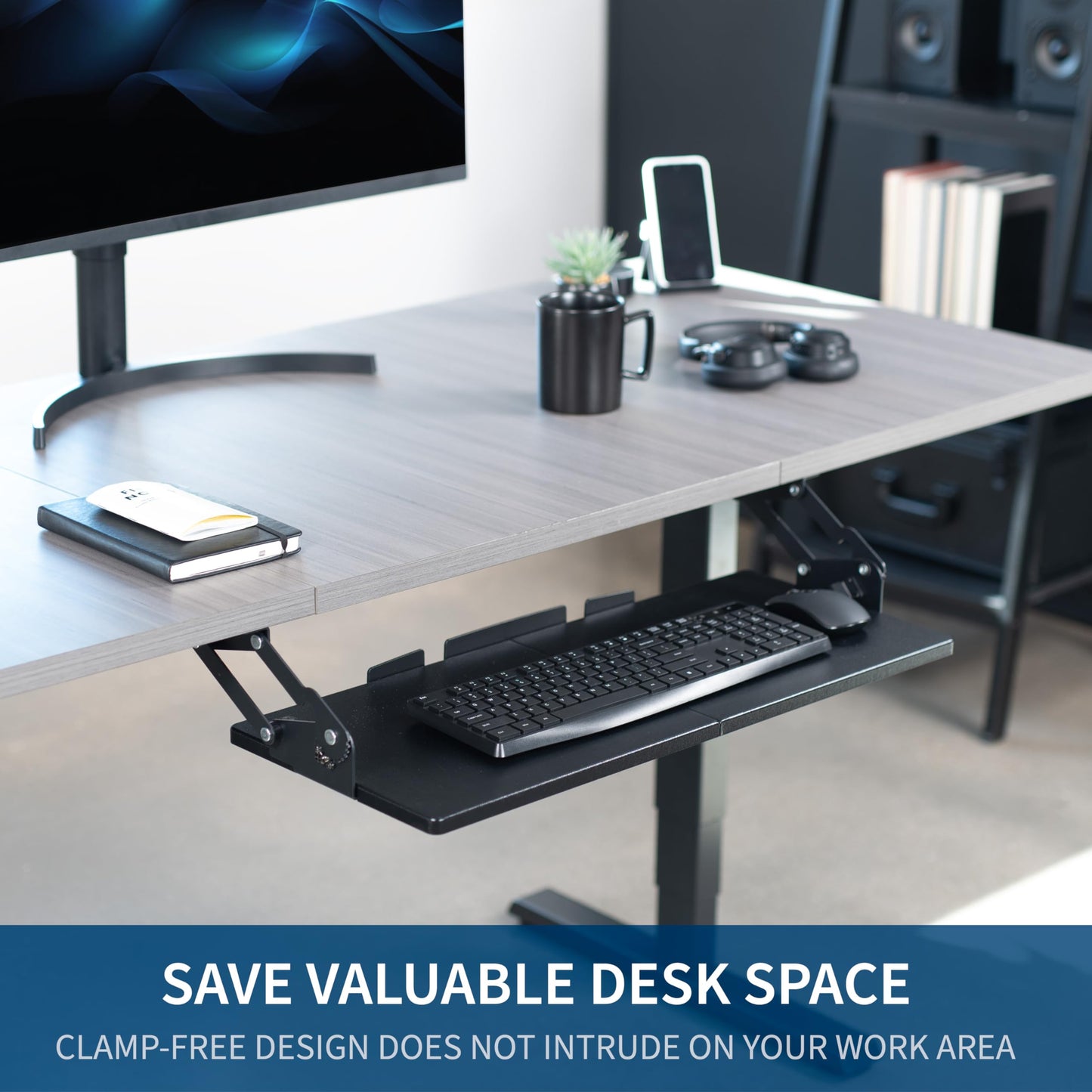 VIVO Large Under Desk 27 x 11 inch Computer Keyboard and Mouse Tray with Swinging Height Adjustment, 12 Settings, Platform Drawer for Typing, Holds 11 lbs, Black, MOUNT-KB08S