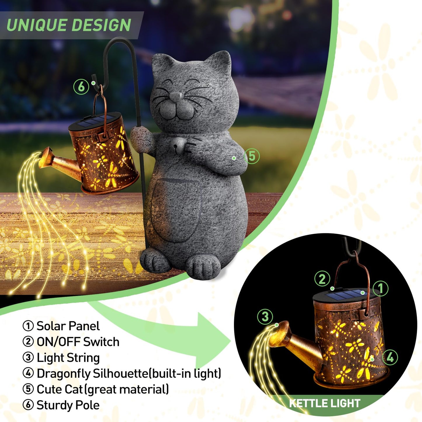 Gifts for Women, Mothers Day Mom Gifts for Mom, Solar Garden Cat Decor Outdoor Statues, Anniversary Birthday Gifts for Women Her Grandma, Gardening Cat Lovers Gift, House Warming Gift New Home