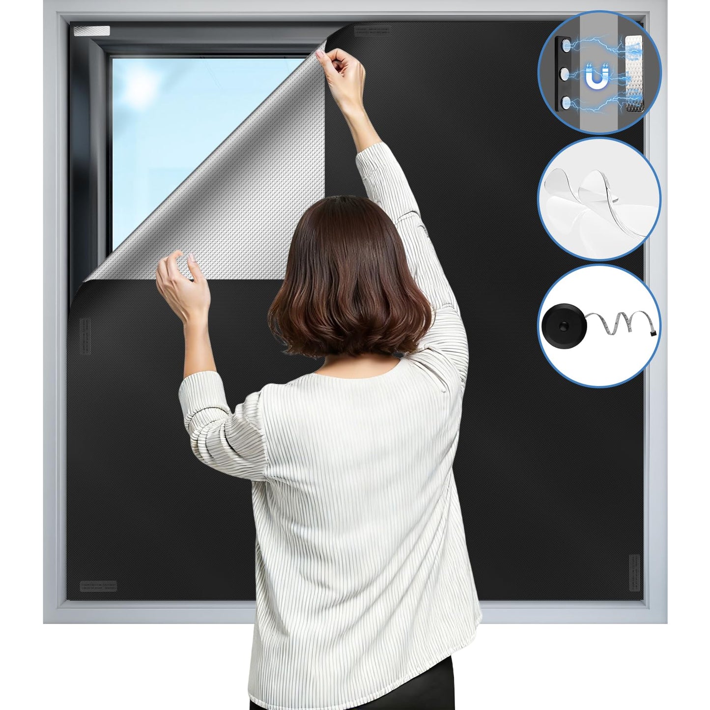 100% Magnetic Blackout Blinds 400 x 148 cm, Portable Black Out Shades Blackout Curtains for Bedroom, Media Room, Nursary, RV, Black Out Window Cover No Drill with Strong Magnets