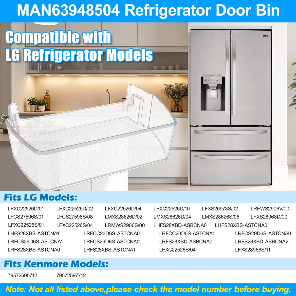 UPGRADED MAN63948504 Refrigerator Door Shelf Bin Compatible with LG Refrigerator Door Shelf Replacement Parts LFCC22426S LFXC22526D LFXS26973S MAN63948504 Kenmore LG Fridge Door Basket Door Shelves