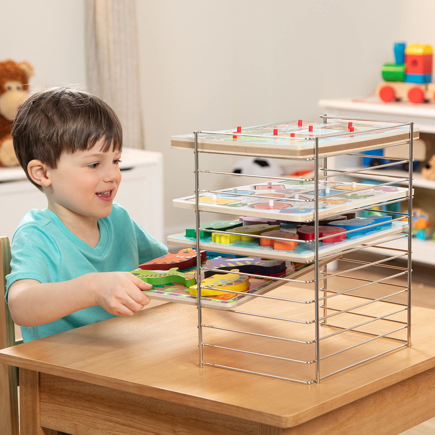 Melissa & Doug Multi-Fit Metal Wire Puzzle Rack 12 Inches Wide and 0.75 Inches DeepPuzzle Holder Rack Storage Organizer for Kids