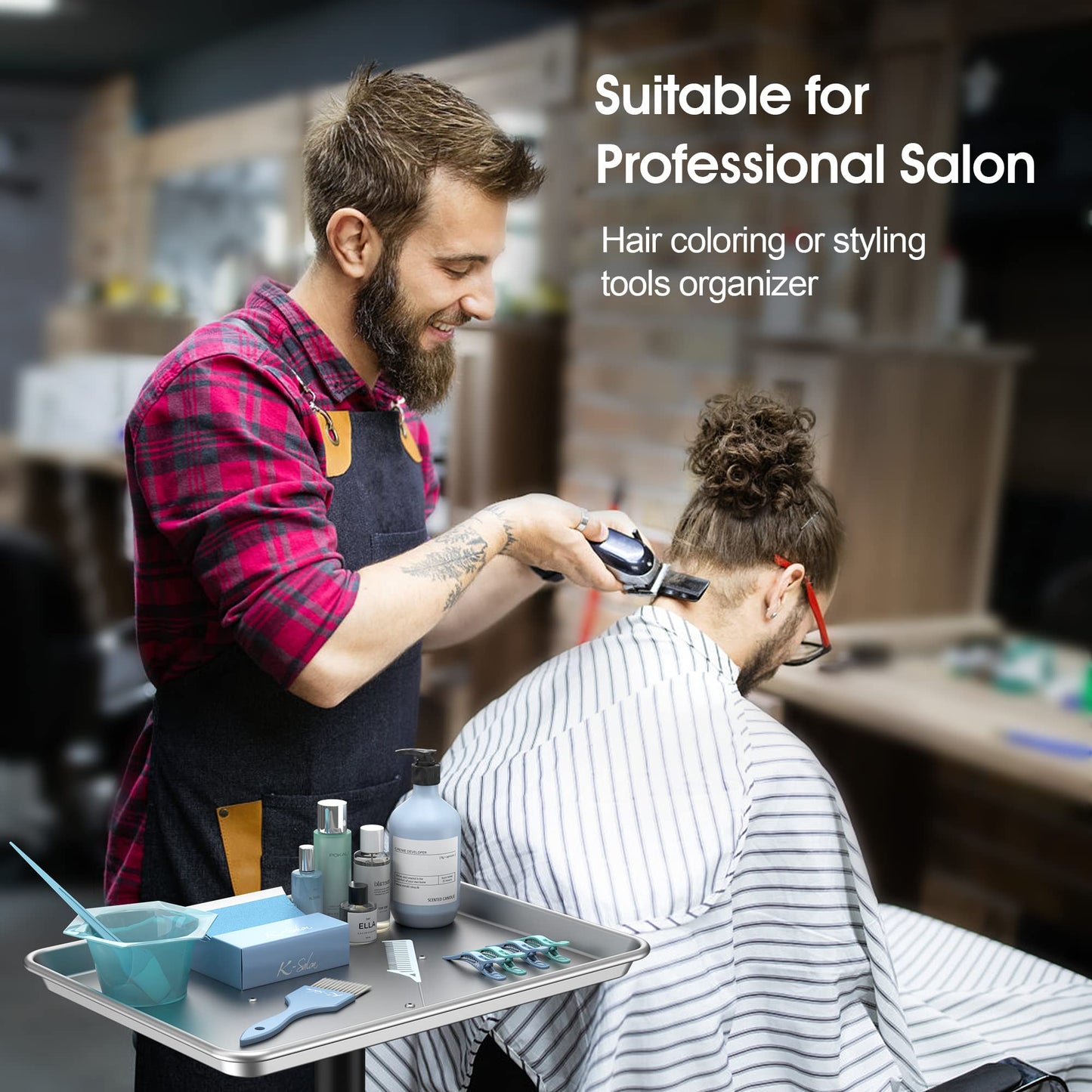 Premium Aluminum Instrument Salon Tray Tattoo Rolling Tray Station-Silver