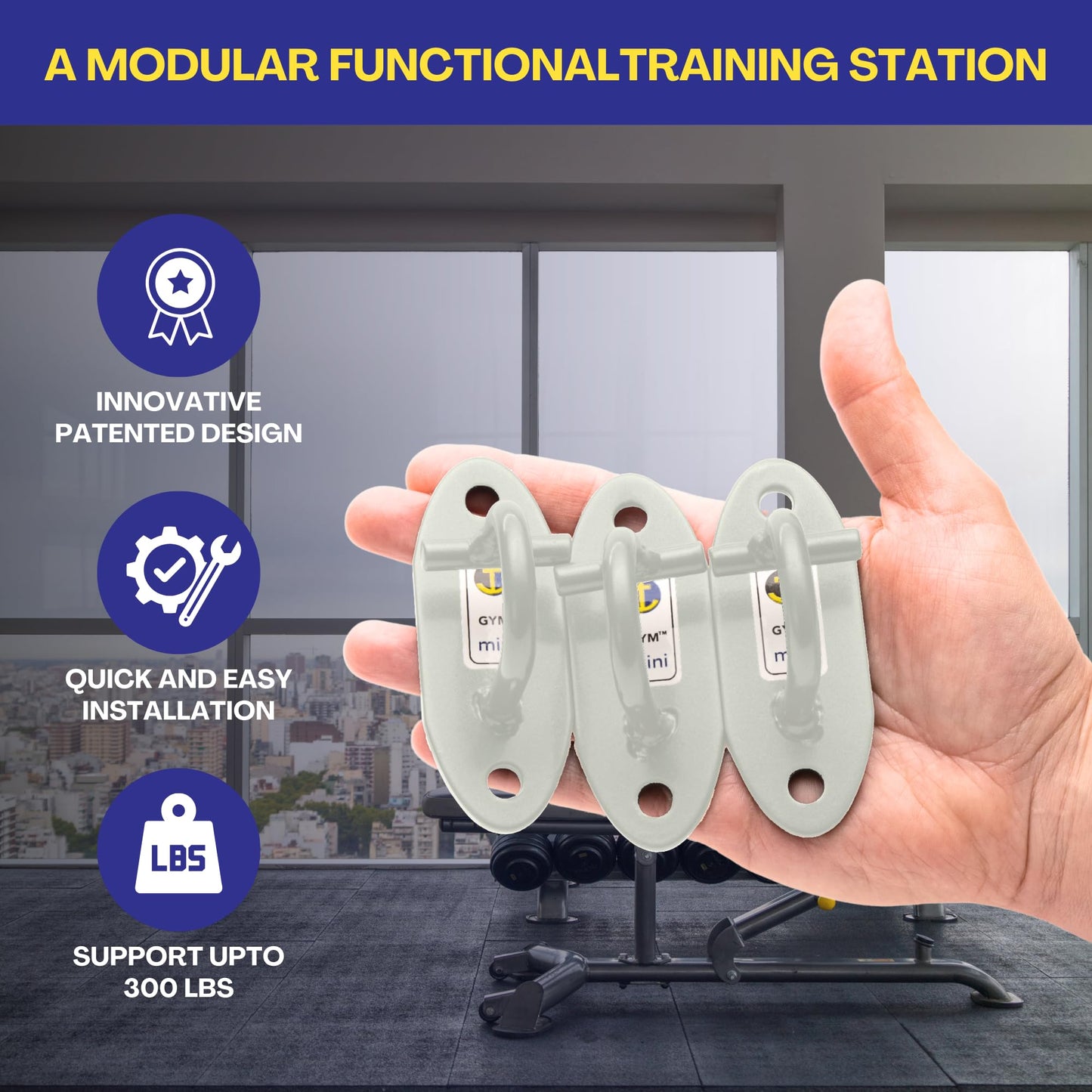 Anchor Gym Mini H1 (Set of 3) - Resistance Bands Wall Mount System | Wall Anchor for Resistance Bands, Suspension Straps & More - Off White