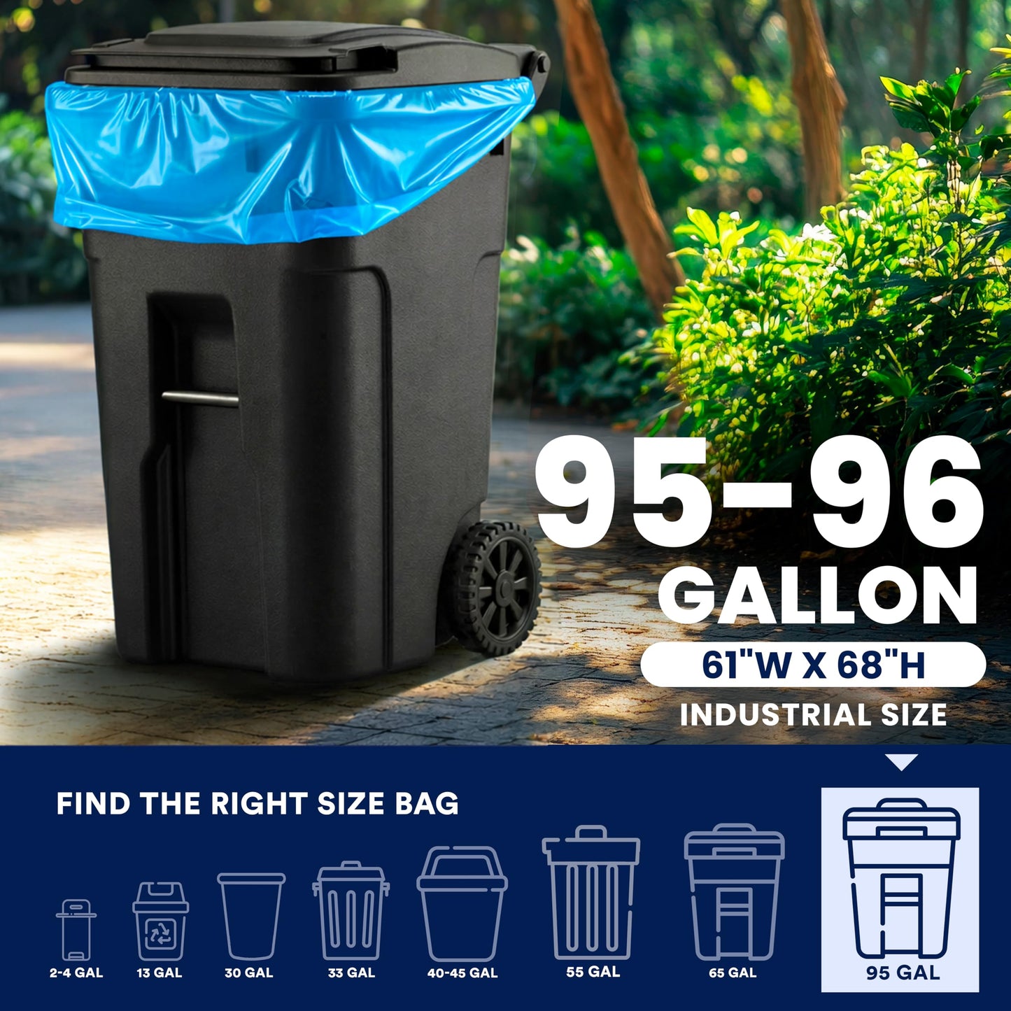 Plasticplace 95 Gallon Recycling Trash Bags, 61"W x 68"H, 1.5 Mil, Blue, 25 Count (Pack of 1)