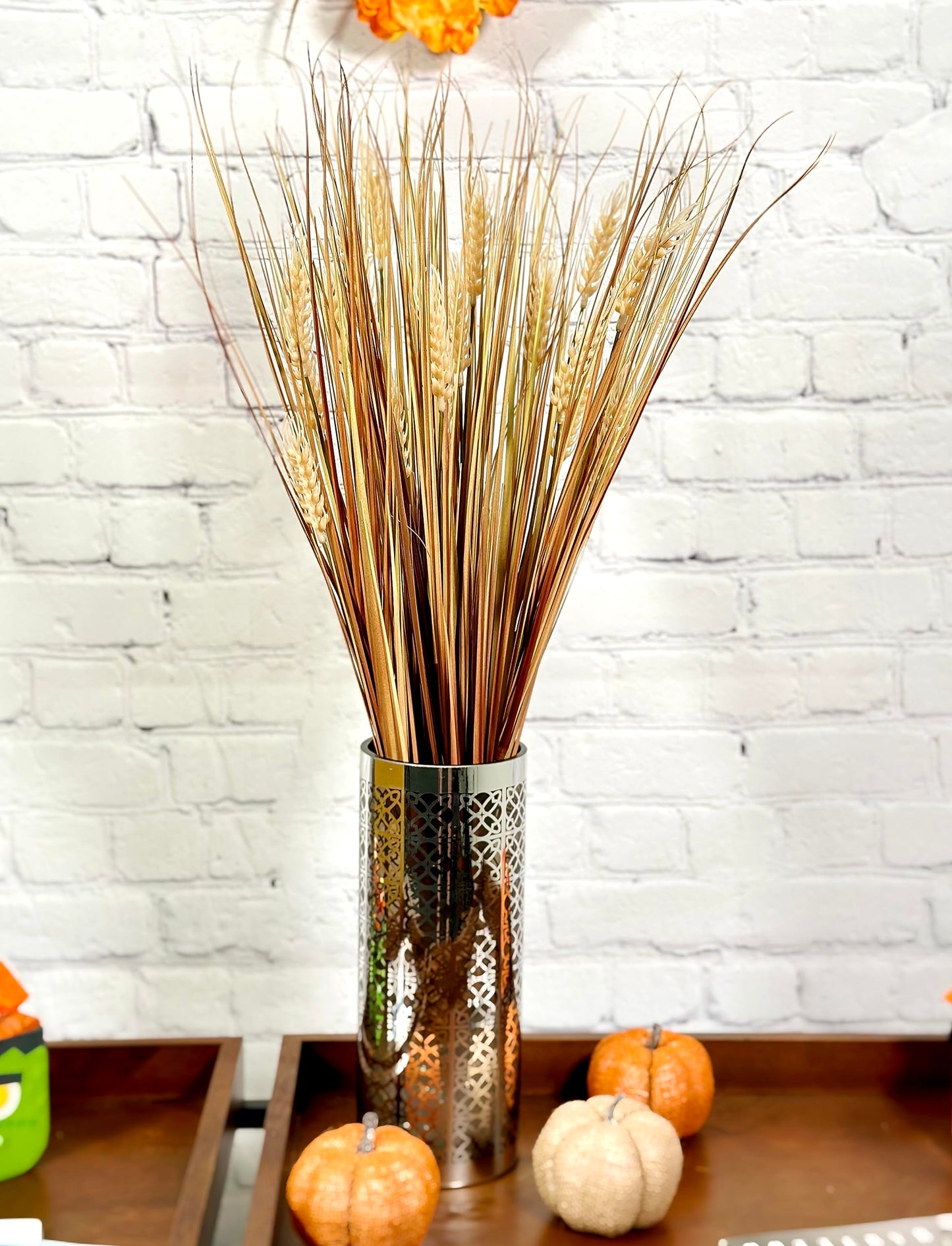Admired By Nature 28" Artificial Autumn Flowers Artificial Wheat Grain Flowers Grass Bush for Home Kitchen Office Wedding Flowers Arrangement Farmhouse Decor Boho Party Fall Décor Table Decor, Gold