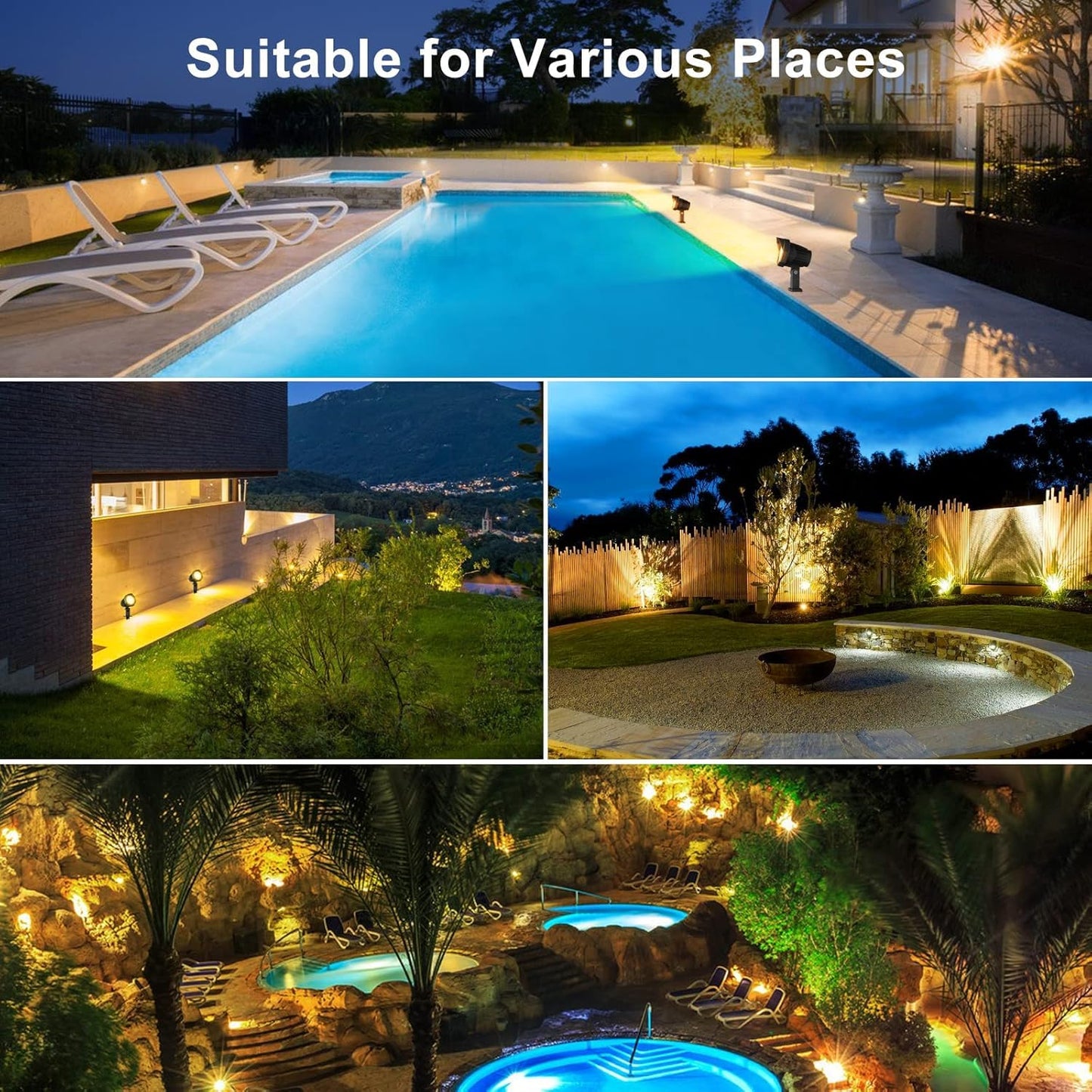 MEIKEE 15W 1500LM LED Landscape Lighting 120V 2700K Warm White Landscape Lights IP66 Waterproof Outdoor Garden Spotlights with US Plug for Wall Tree Fence Yard Path (2 Pack)