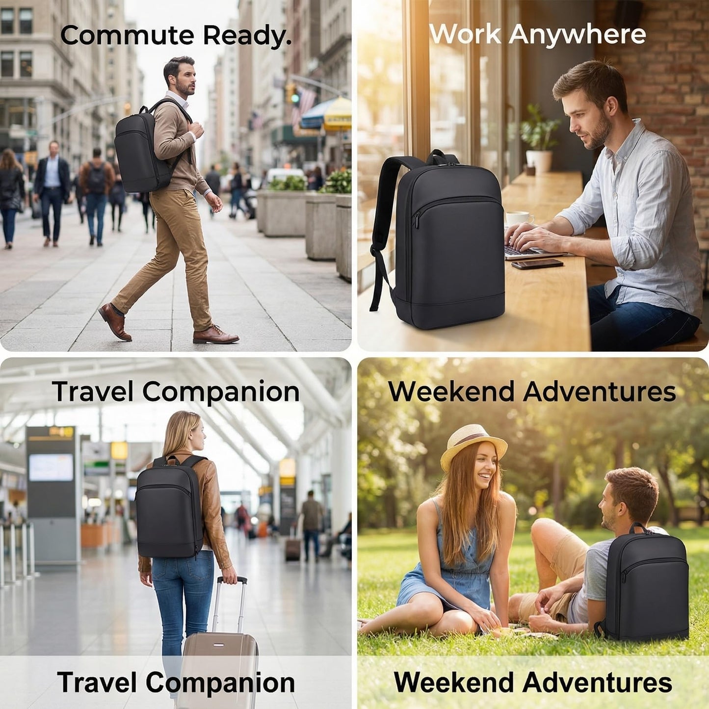 Expandable Laptop Backpack for Men, 15.6 Inch Business Computer Bag, Professional Backpack with Luggage Strap, Water-Resistant Daypack for Office, Travel & Commute (Black)