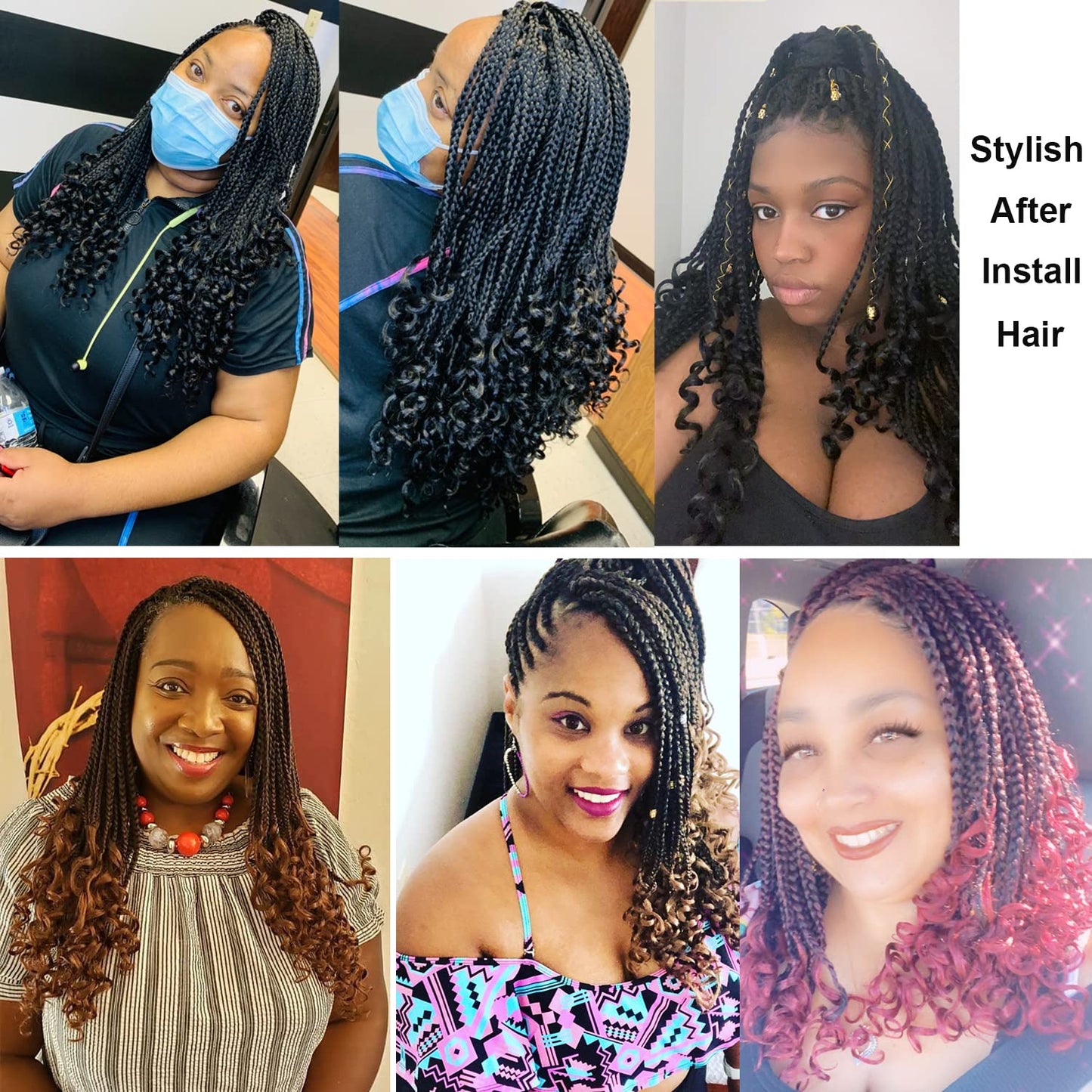 7 Packs 18 Inch Box Braids Crochet Braids with Curly Ends 3X Box Braid Crochet Hair Extension 20 Strands/Pack (18 Inch, T30#)