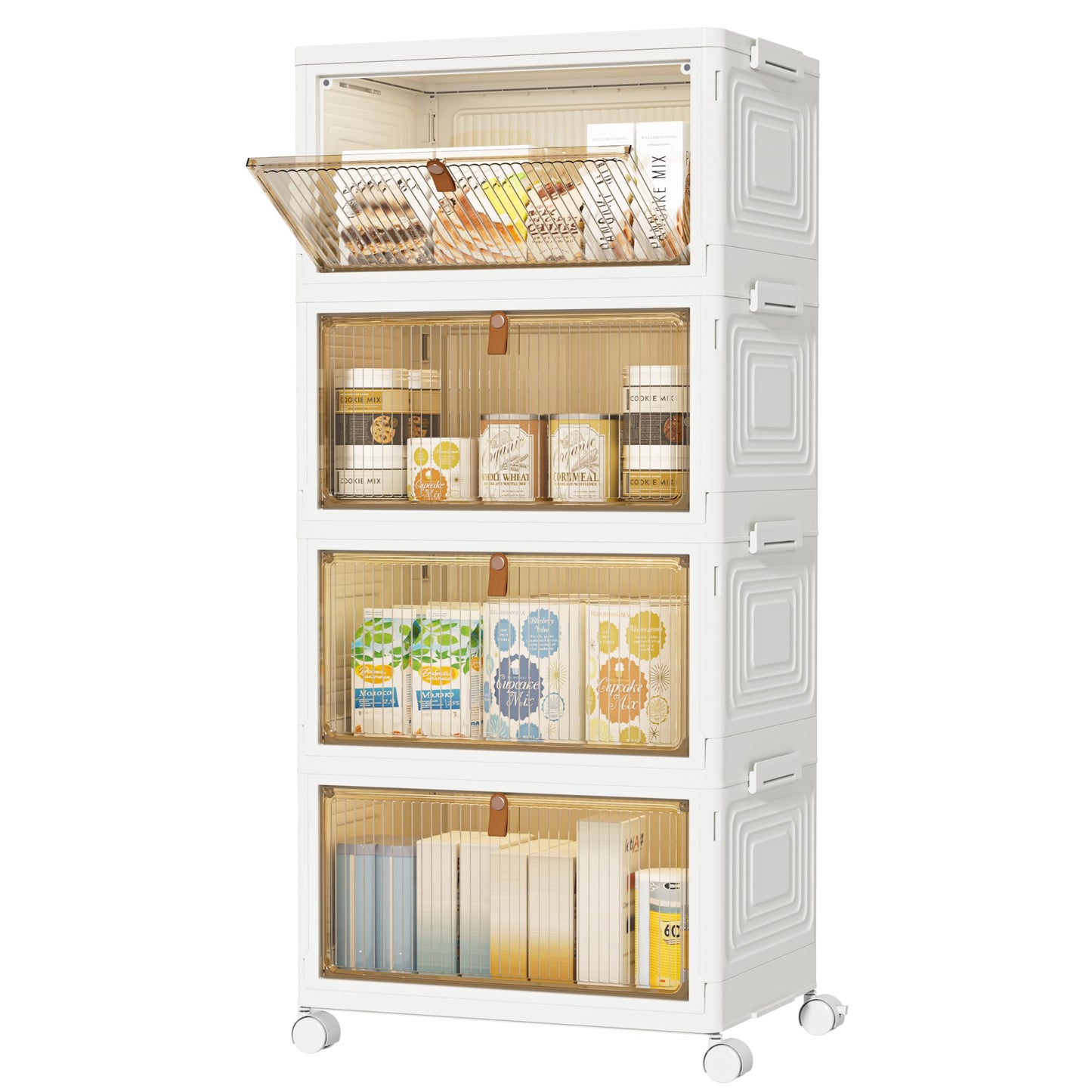 HOMIDEC Storage Bins, 4 Tiers with a Top Lid, Storage Cabinet with Wheels, Stackable Storage Bins, Closet Organizers and Storage for Clothes, for Living Room, Bathroom, Kitchen, White 22L*4 Pack