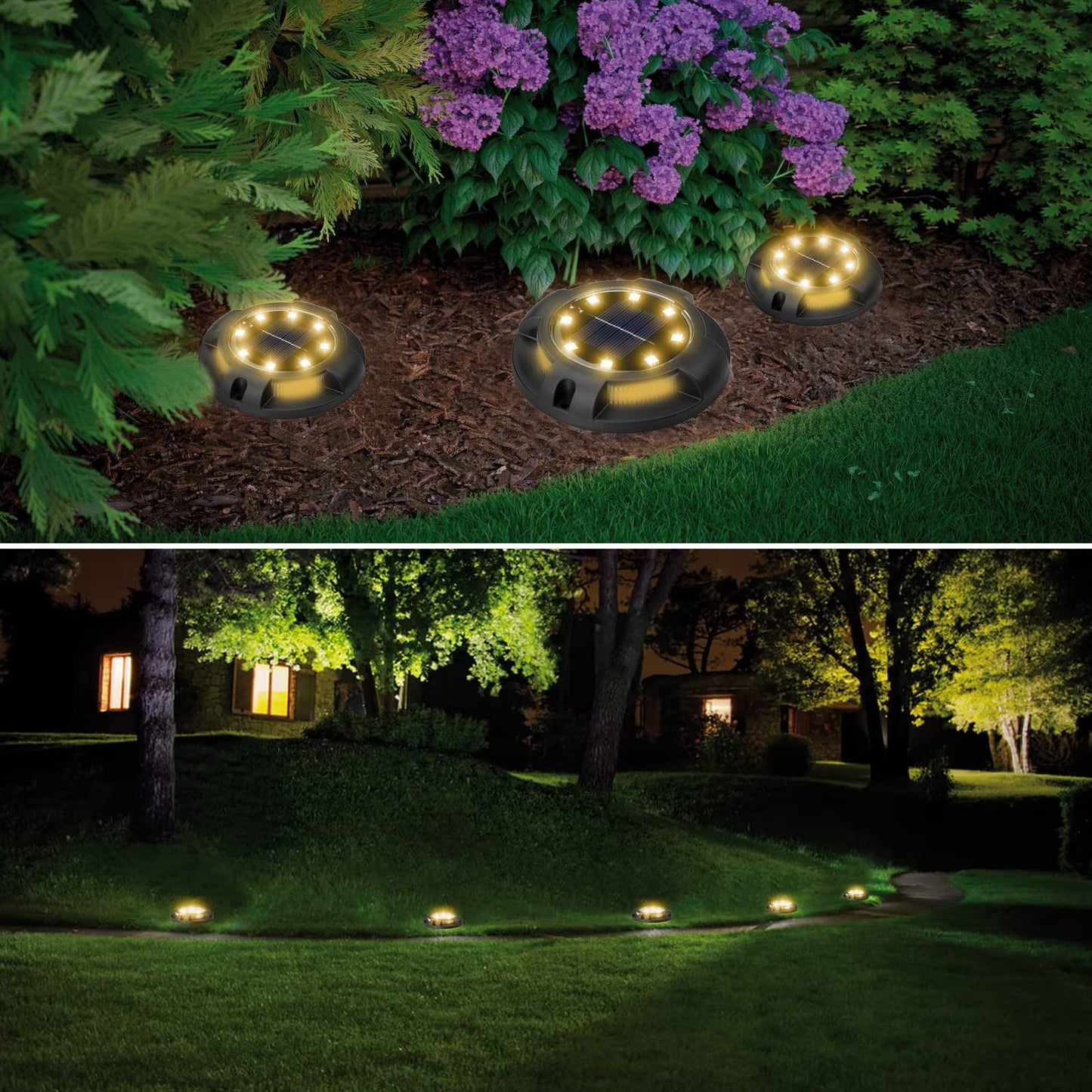 Fohil 12 Pack Solar Ground Lights Outdoor,12 LEDs Solar Disk Lights Waterproof In-ground Lights for Pathway Lawn Yard Patio Walkway Driveway Deck Garden Decor
