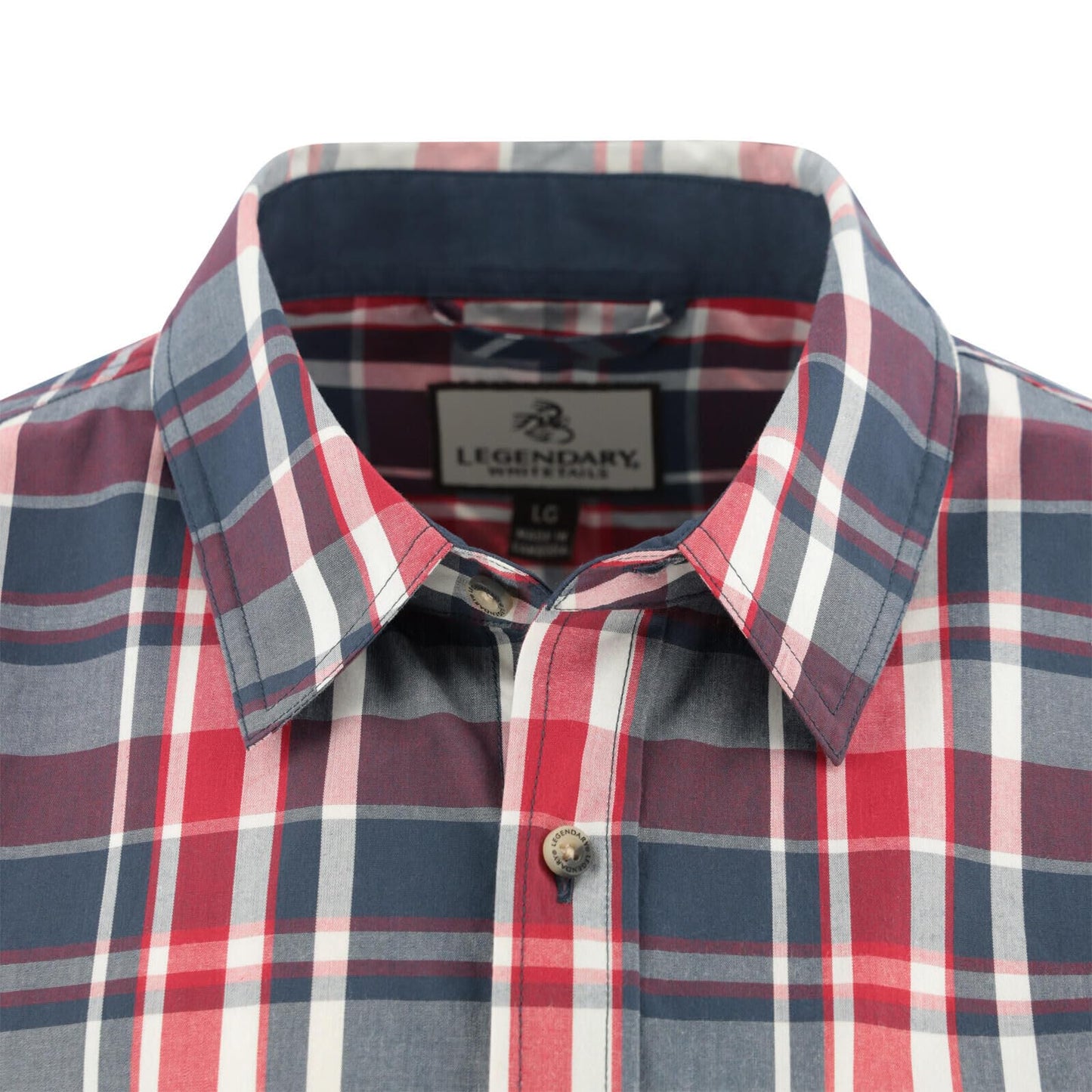 Legendary Whitetails Men's Poplin Short Sleeve Button Down Shirt, Old Glory Plaid, Large