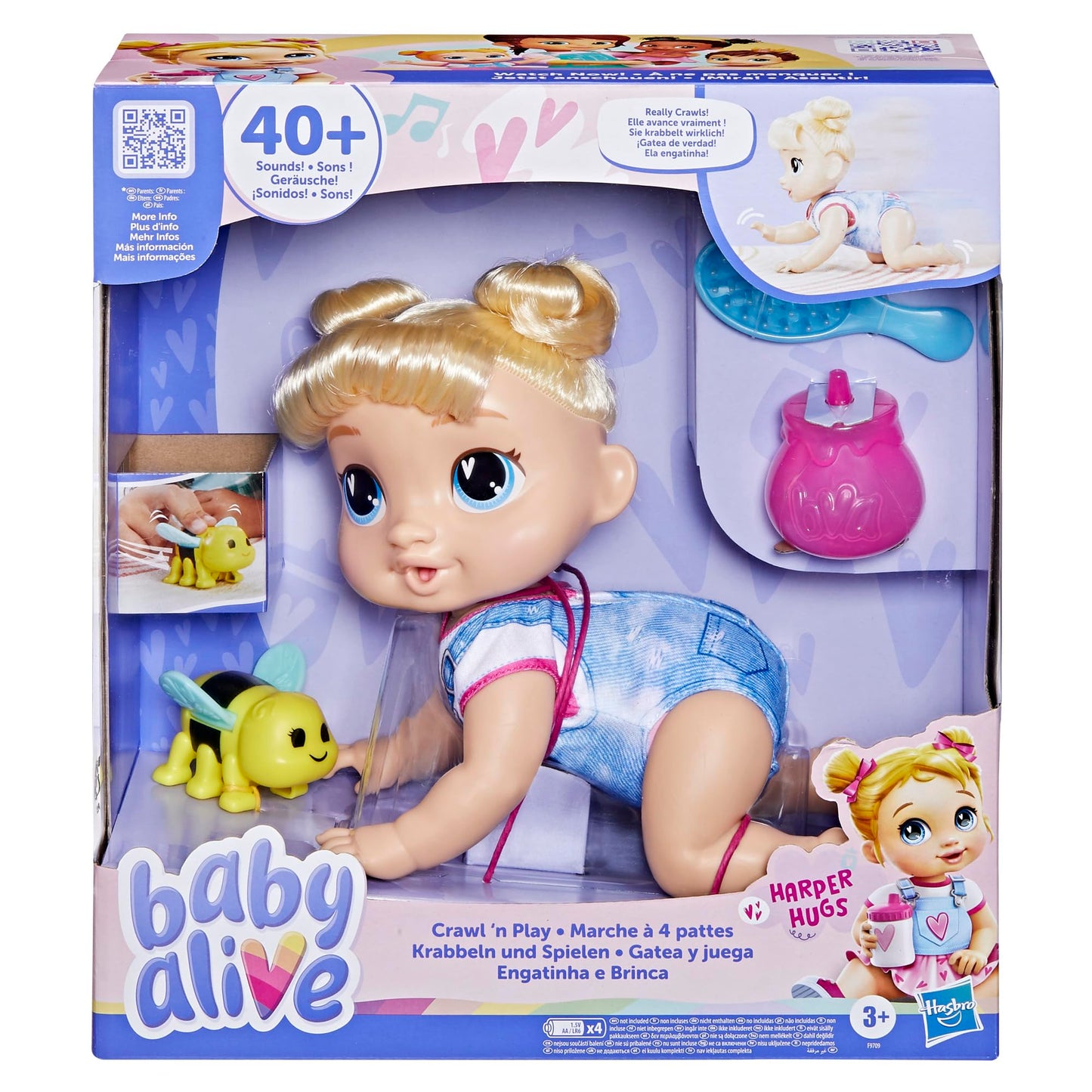 Baby Alive Crawl 'n Play Harper Hugs Electronic Crawling Baby Doll Set, Blonde Hair, Kids Toys for Girls & Boys 3 Years & Up, 10.75 Inches/27 cm