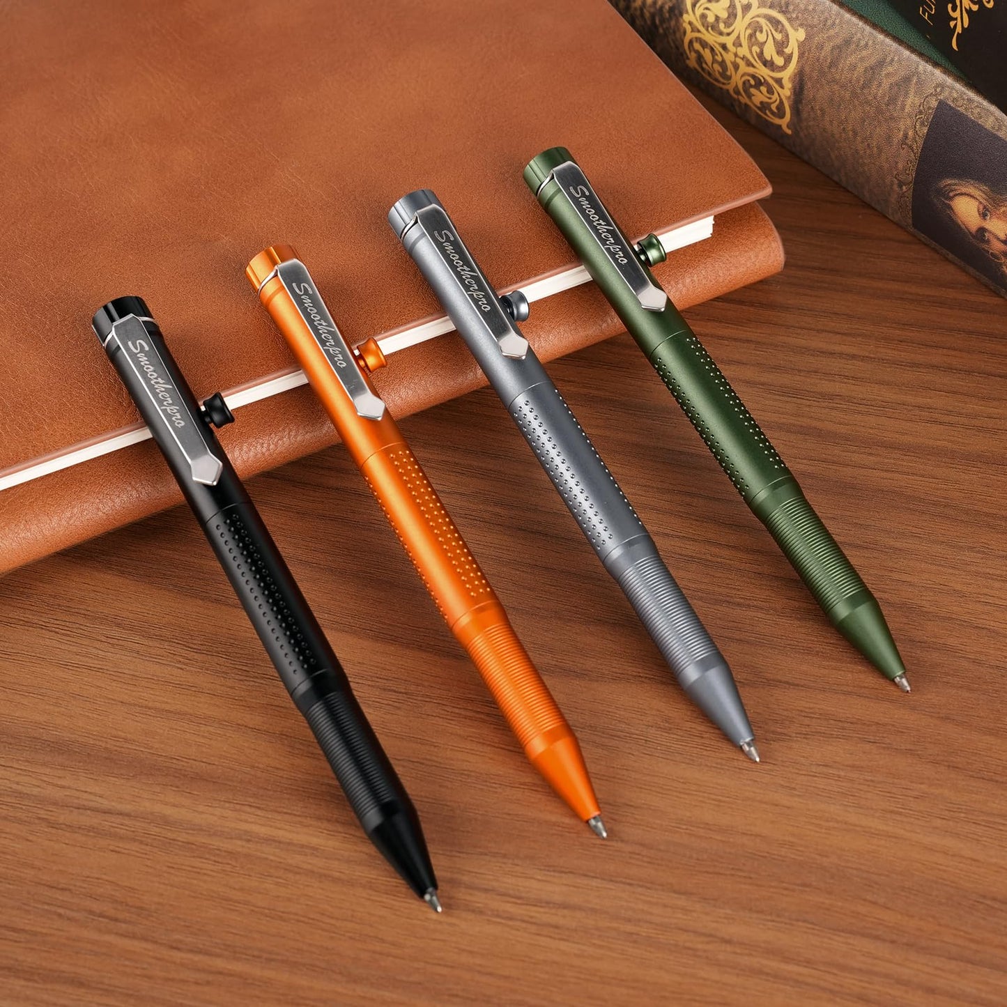 SMOOTHERPRO Bolt Action Aluminum Pen, Ballpoint and Pencil in One with Graphite Alloy Tip, Retractable Twist Design, Compatible with Parker Refill, for Office Sketching Journaling Orange(APG04)