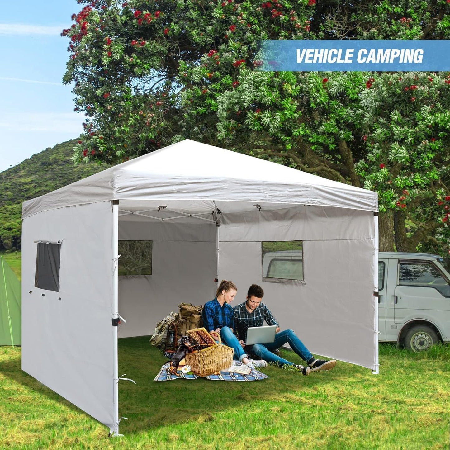 REDCAMP 10x10ft Pop Up Canopy Sidewall with Window, 3 Packs Tent Walls Only, White