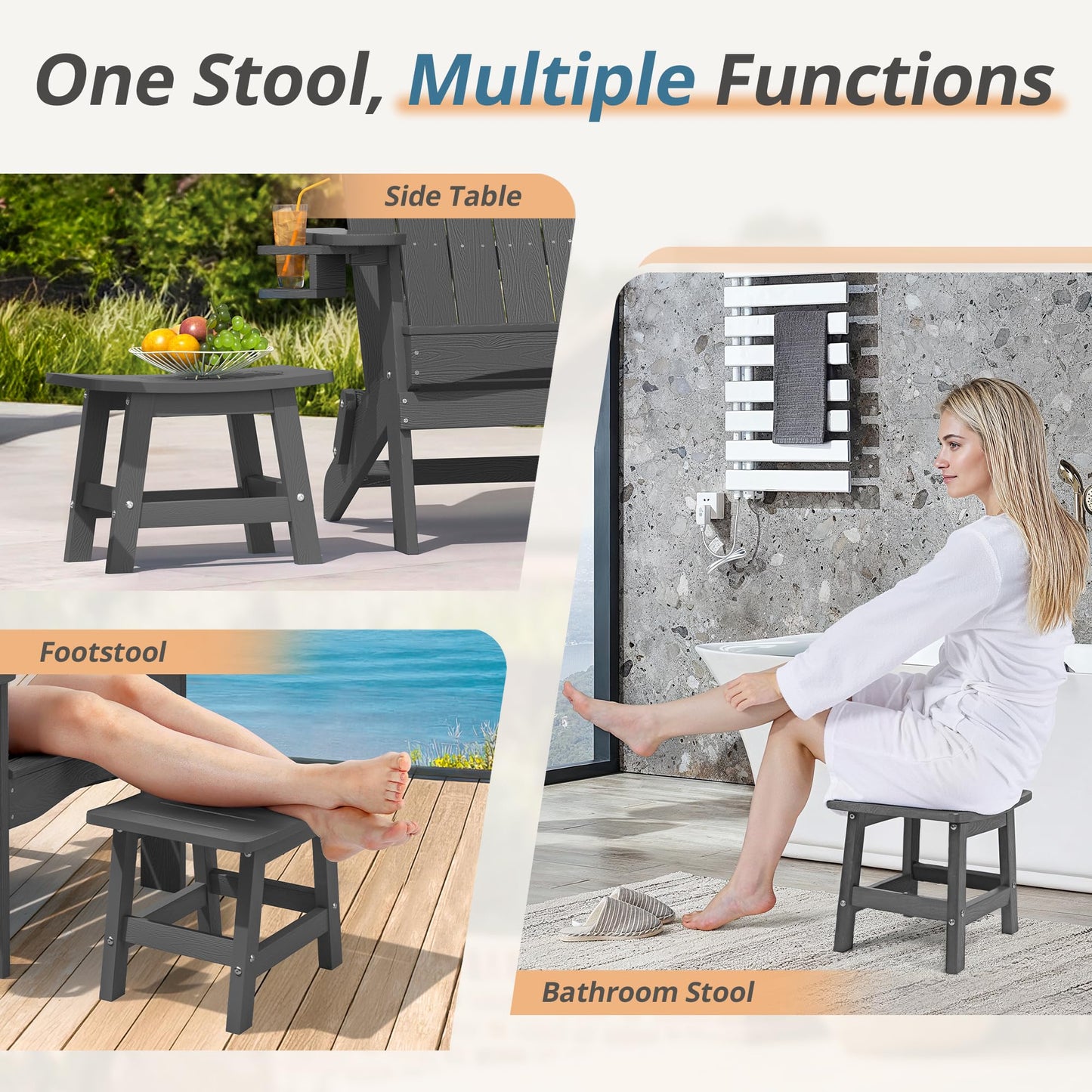LUE BONA Outdoor Adirondack Ottomans, Footrest Footstool, Outdoor Foot Rest for Patio, HDPS All Weather Waterproof Footrest Footstool for Adirondack Chair, （Dark Gray，1）