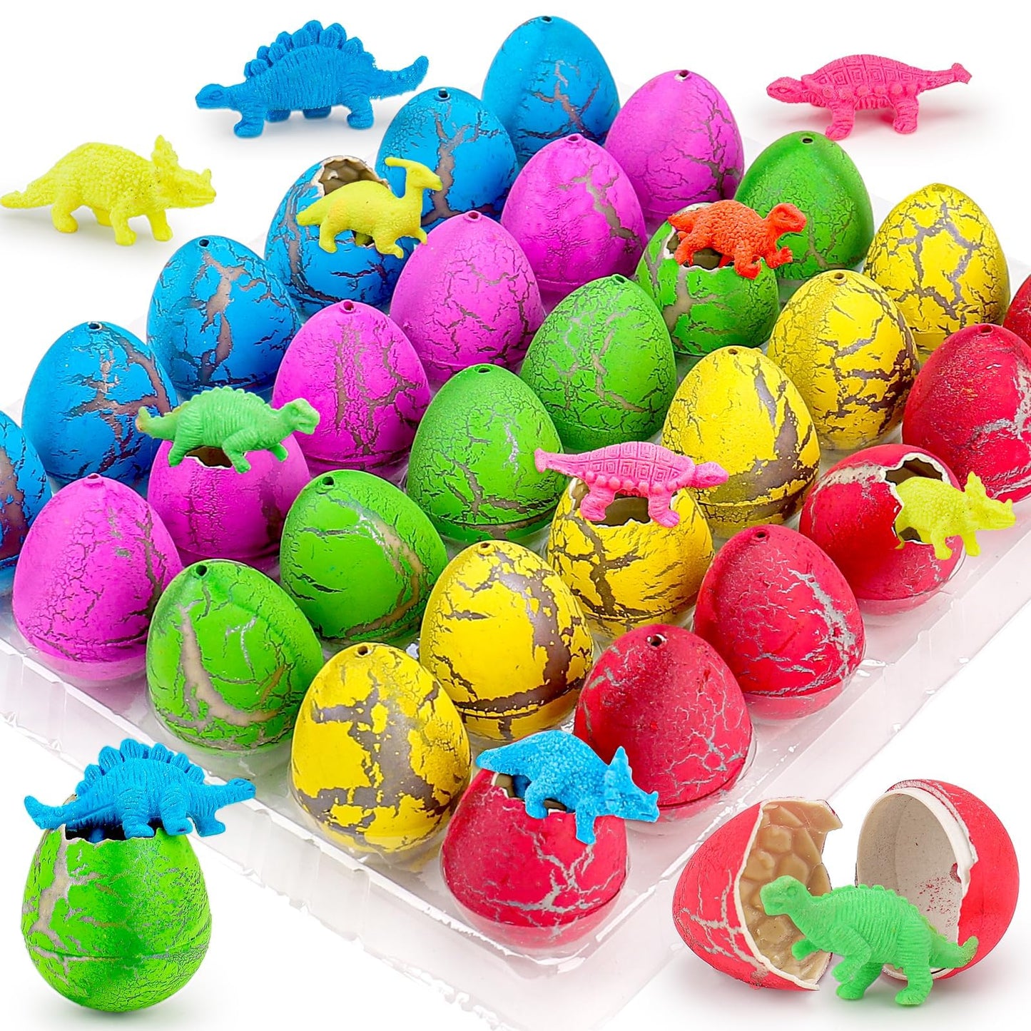 30PCS Large Hatching Dinosaur Eggs for Dinosaur Birthday Party Favors for Kids 3-5 4-8 Goodie Bag Party Filler Stuffers Classroom Prizes Bulk Treat Novelty Grow in Water Dino Eggs with Toys Inside