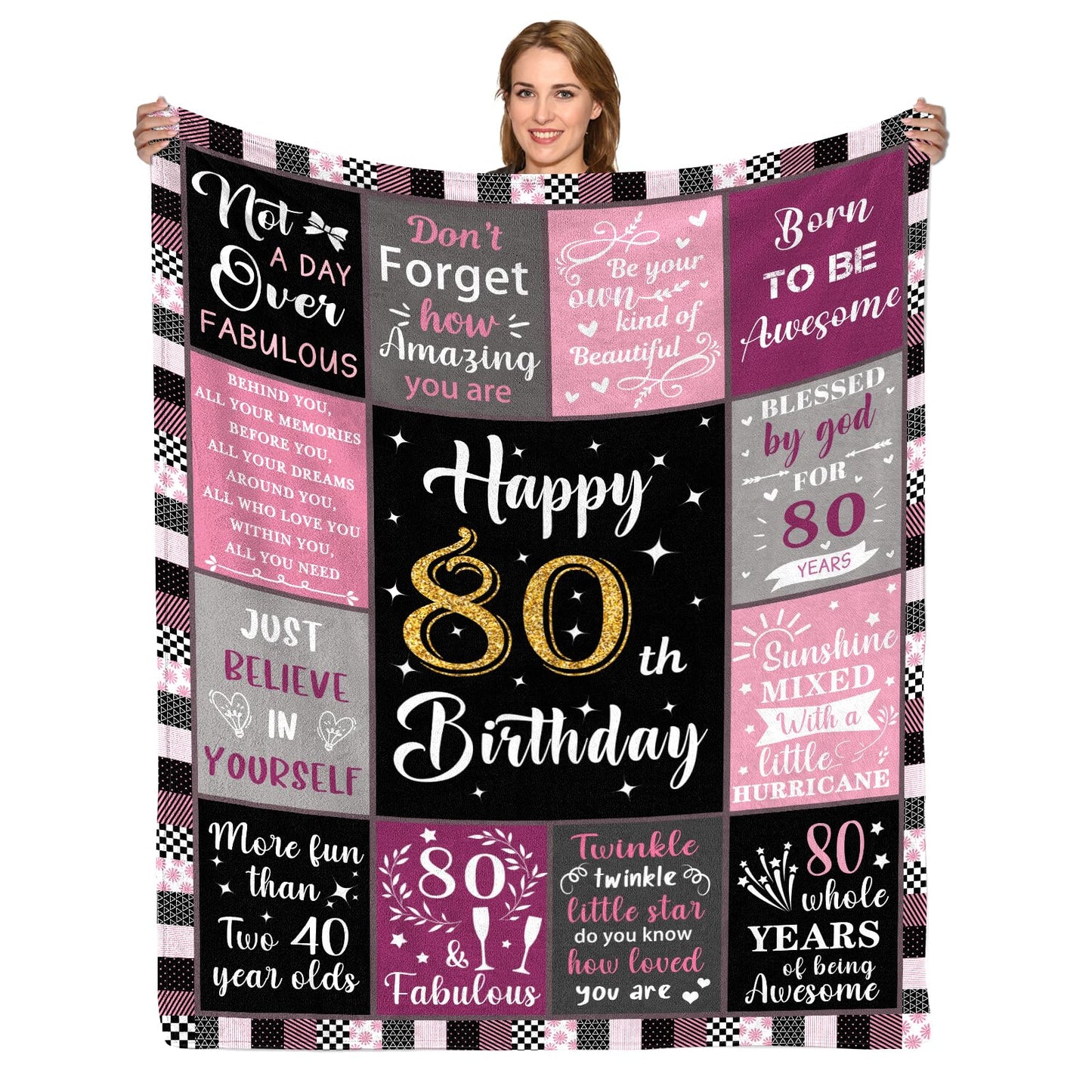 80th Birthday Gifts for Women, 1946 Birthday Gifts for 80 Year Old Blanket, 50"x60" Happy 80th Throw Blanket for Wife Mom Friend Sister Grandma