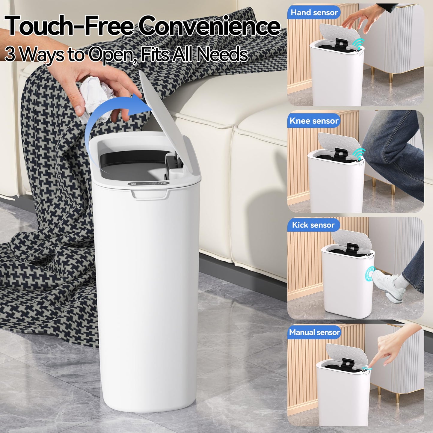 FRESHLIX 5 Gallon Motion Sensor Bathroom Automatic Trash Can with Lid (5 Gallon White)
