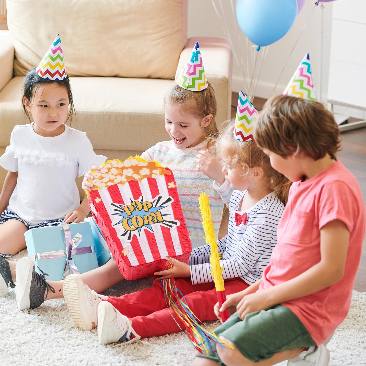 VINTS Popcorn Piñata for Birthday Carnival Circus Parties Great Party Addition for Boys Grils Holiday Celebration (16.9×11.8×3.54in)