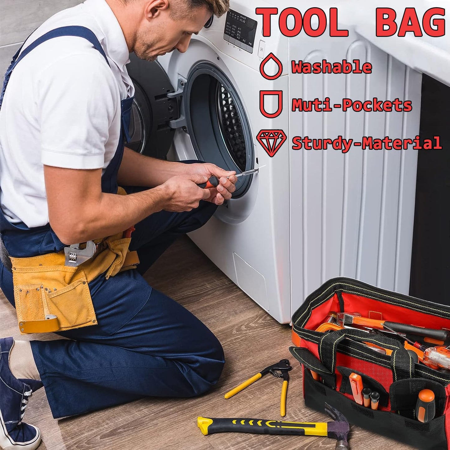 Tool Bag 13 Inch, 3 Pack Tool Bags For Men With Waterproof Hard Bottom, Heavy Duty Tool Bag Wide Mouth Tool Tote for Various Tools, Electrician Carpenter Mechanic