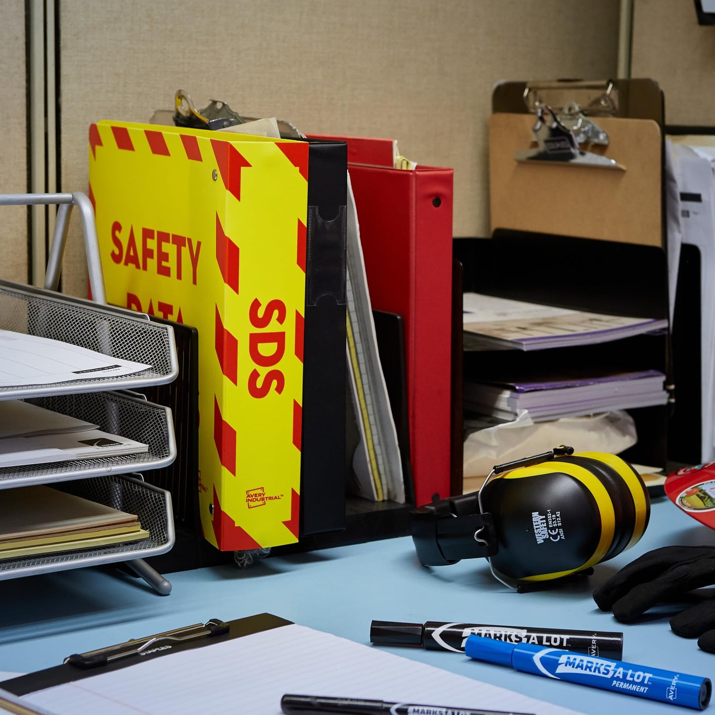 AVERY Heavy-Duty Industrial SDS Binder, 2 One-Touch EZD Rings, 540-Sheet Capacity, Yellow/Red Border (18951), Red, Yellow, 2"